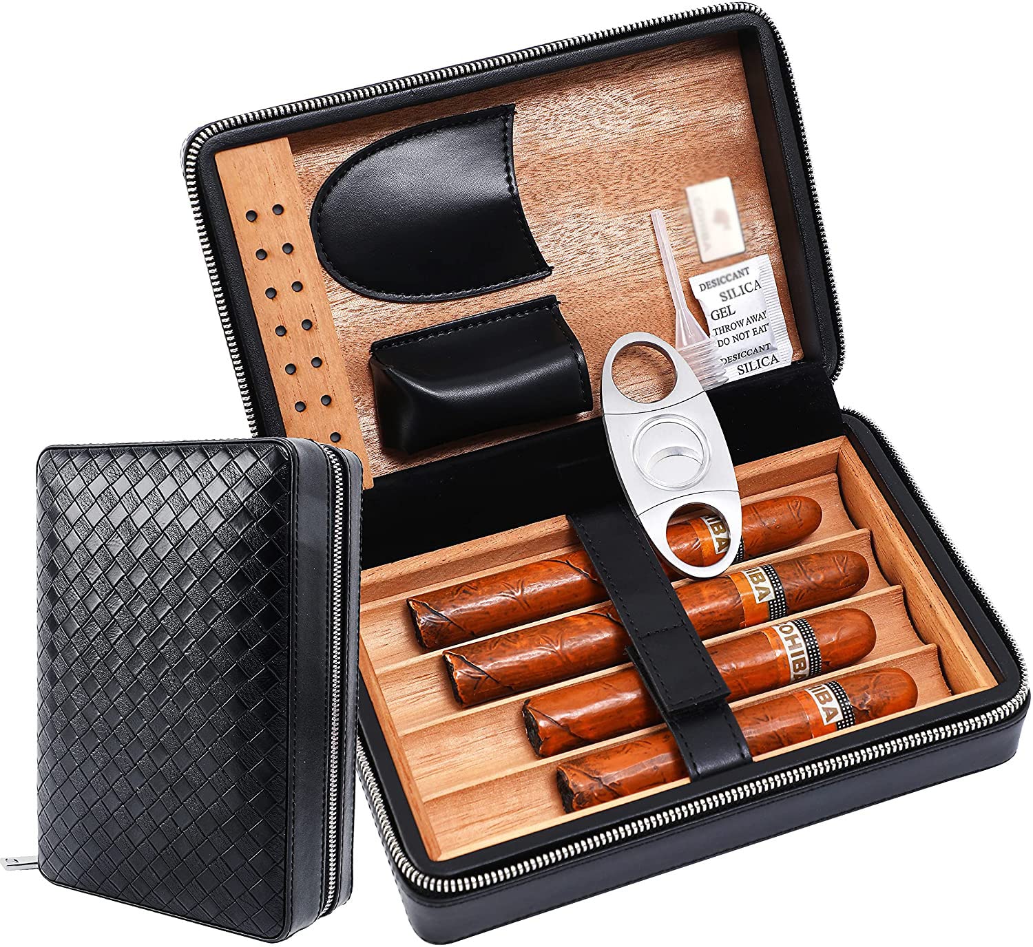 Cave à Cigare Time C Club Étui à Cigares Portable En Cuir à 4 Doigts Avec Coupe-cigares Et Humidificateur, Cadeau Pour Garçons D'honneur, Cadeau D'anniversaire Cave A Cigare
