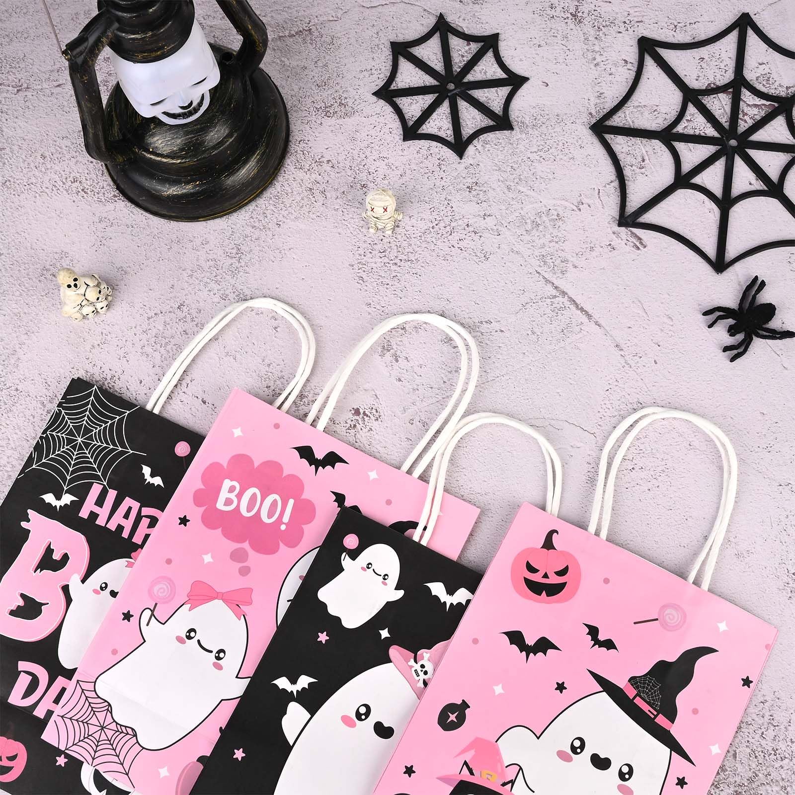 Sweetude Halloween Gift Bags - 12 Pack Spider Web Treat Bags With Handles For Party Favors