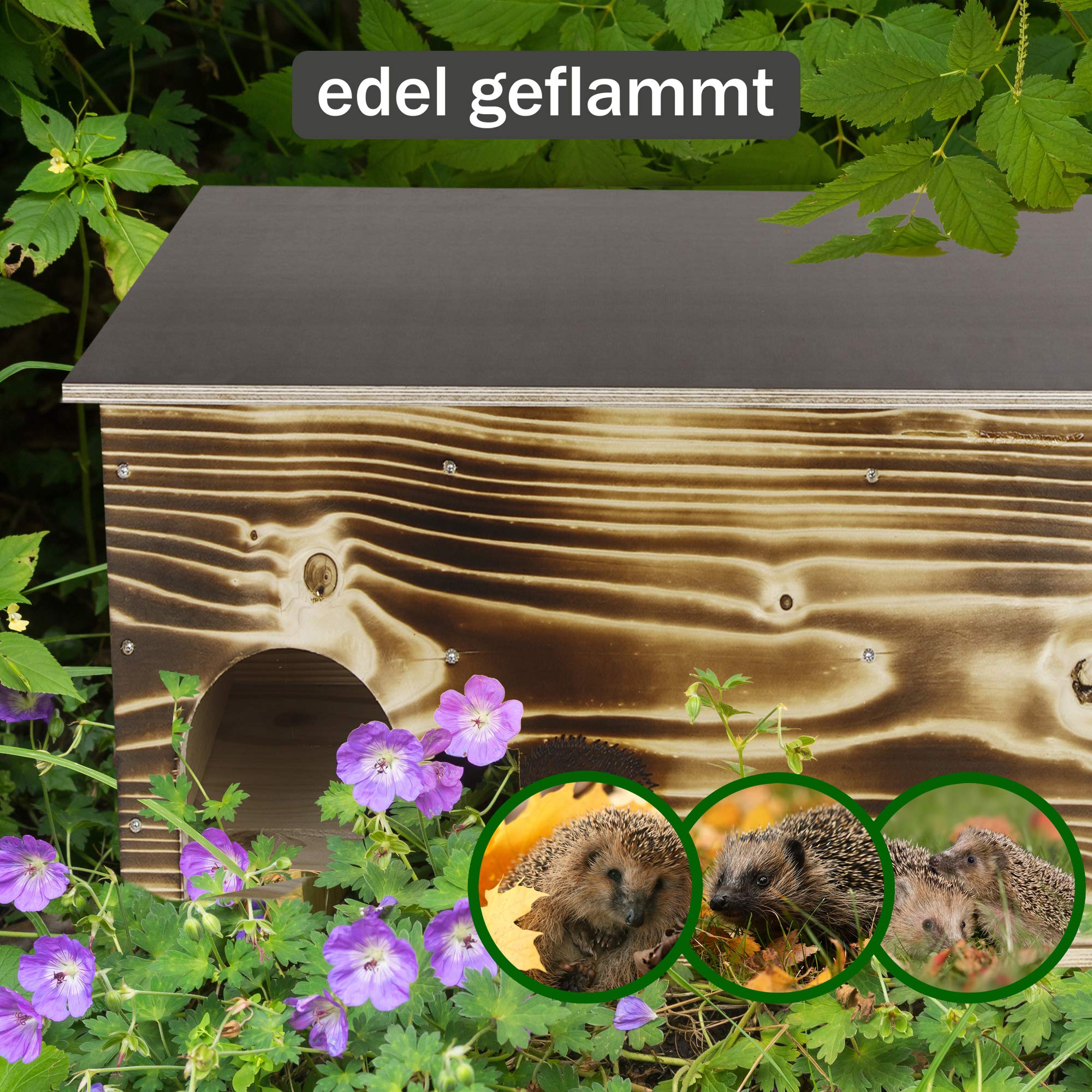 N / A Igelhaus Igelhotel Igelhütte Futterhaus für Igel Igelfutterhaus geflammt aus Vollholz 78cm x 38cm x 30cm