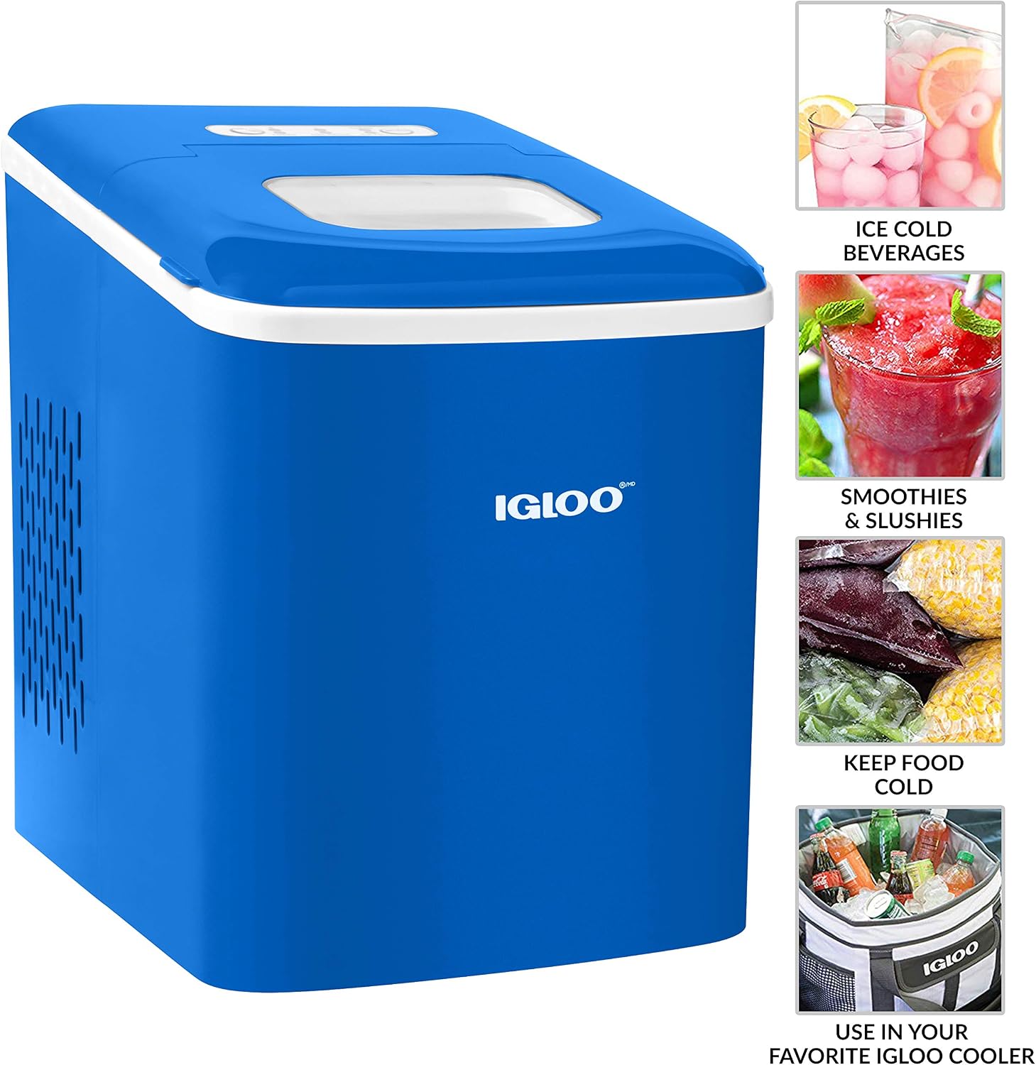 Igloo ICEBNH26BL Automatic Self-Cleaning Portable Electric Countertop Ice Maker Machine, 26 Pounds in 24 Hours, 9 Ice Cubes Ready in 7 minutes, With Ice Scoop and Basket, Blue