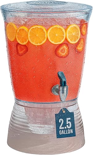 Dispensador de bebidas para fiestas (2.5 galones), dispensador de agua de plástico grande para encimeras, sin ensuciar, fácil de montar y lavar,