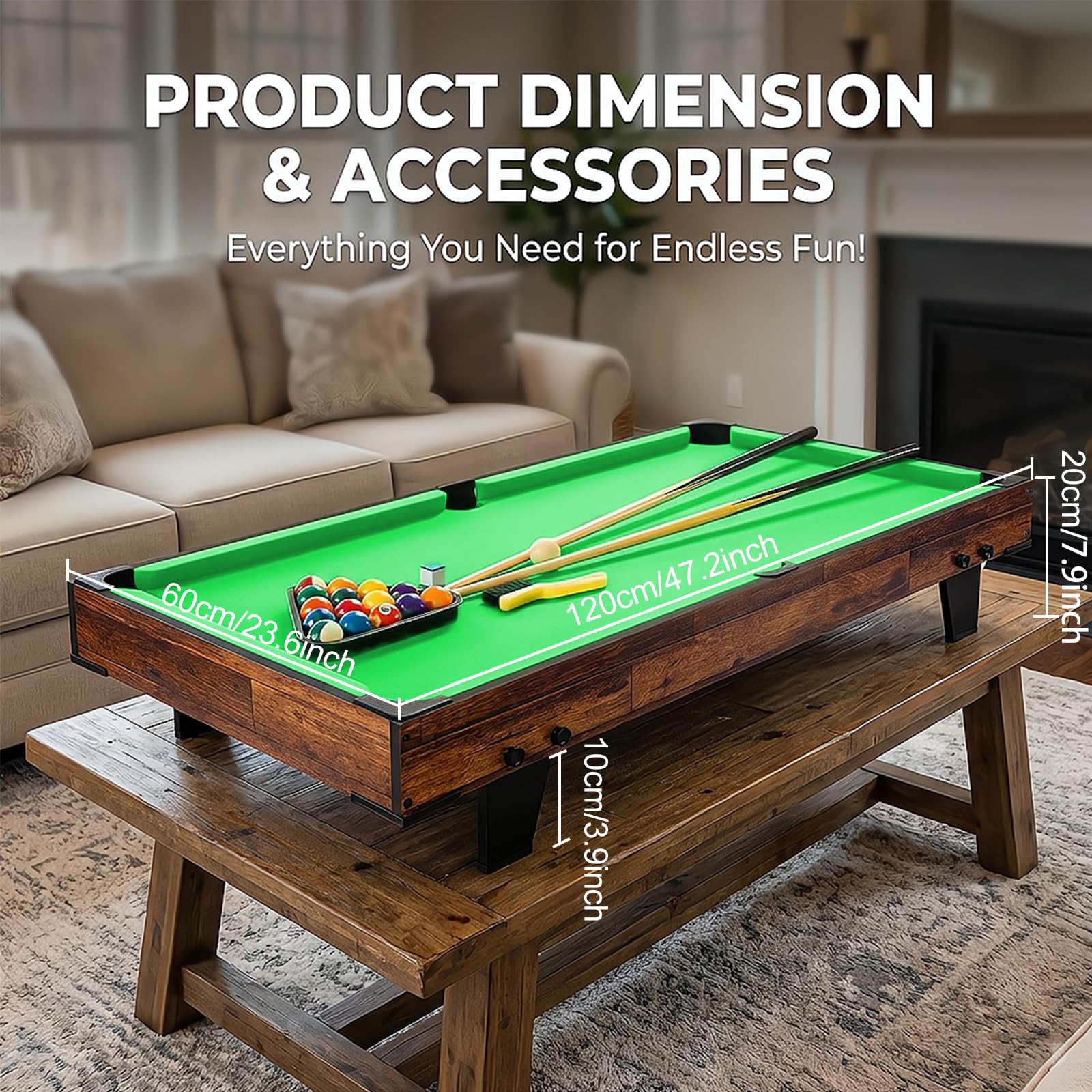 Mini Table de Billard, 4 FT Table de Billard Amusante, Tapis Feutrine Verte, Tous Accessoires Inclus, Table de Billard, Piscine Bureau pour Enfants Adultes