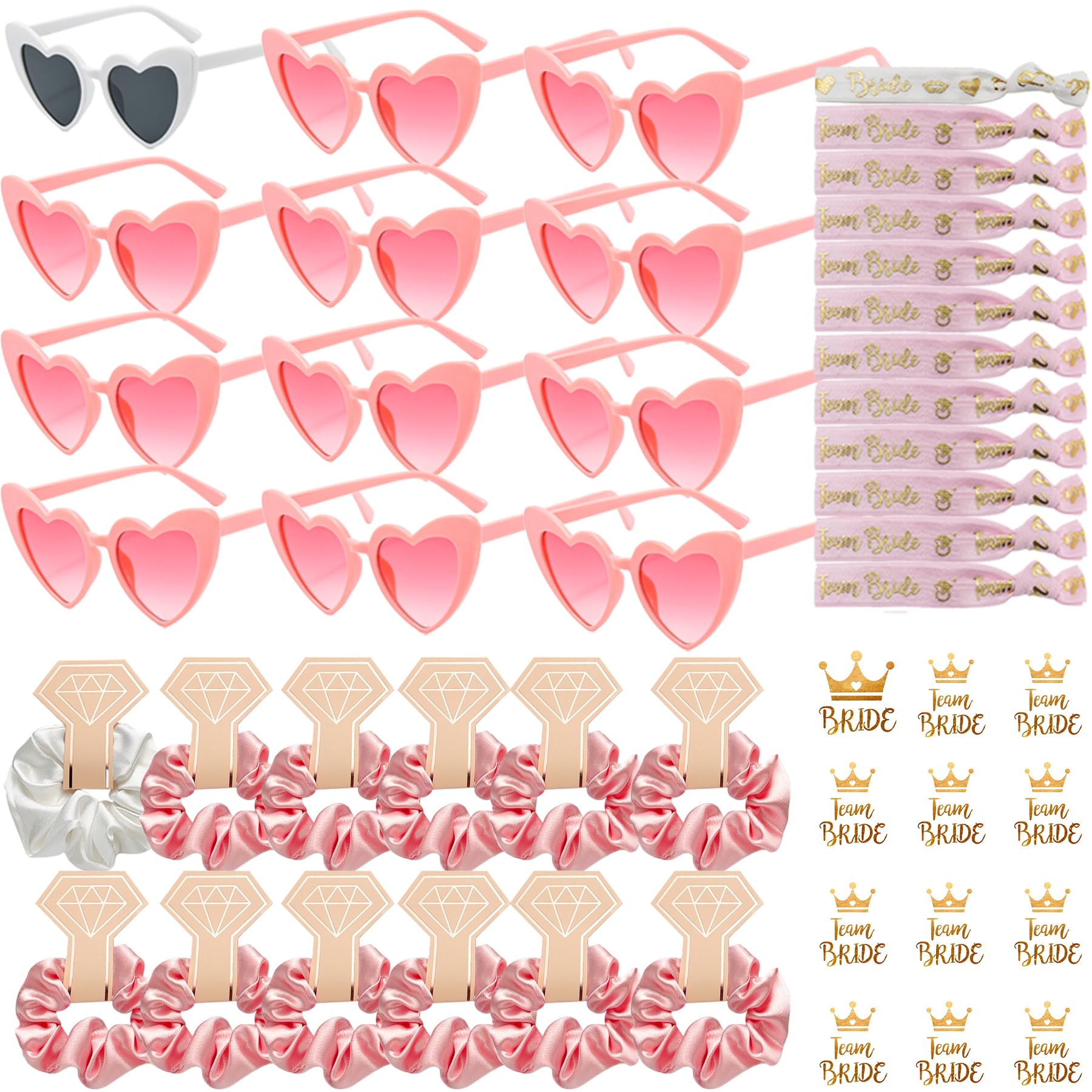 48 Pièces Lunettes En Forme De Coeur, Bracelets Team Bride, Autocollants, Kit, Accessoires De Costume Pour Décoration De Mariage, Polycarbonate