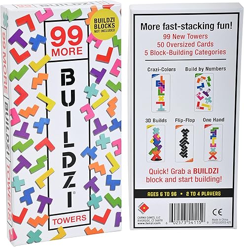 TENZI 99 torres más BUILDZI incluye 5 nuevos estilos de torre para el juego de apilamiento rápido para toda la familia - 2 a 4 jugadores - 5