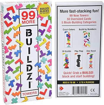 TENZI 99 More BUILDZI Towers Includes 5 New Tower Styles for The Fast Stacking Game for The Whole Family - 2 to 4 Players - 5 Fun Party Games Including The BUILDZI Challenge