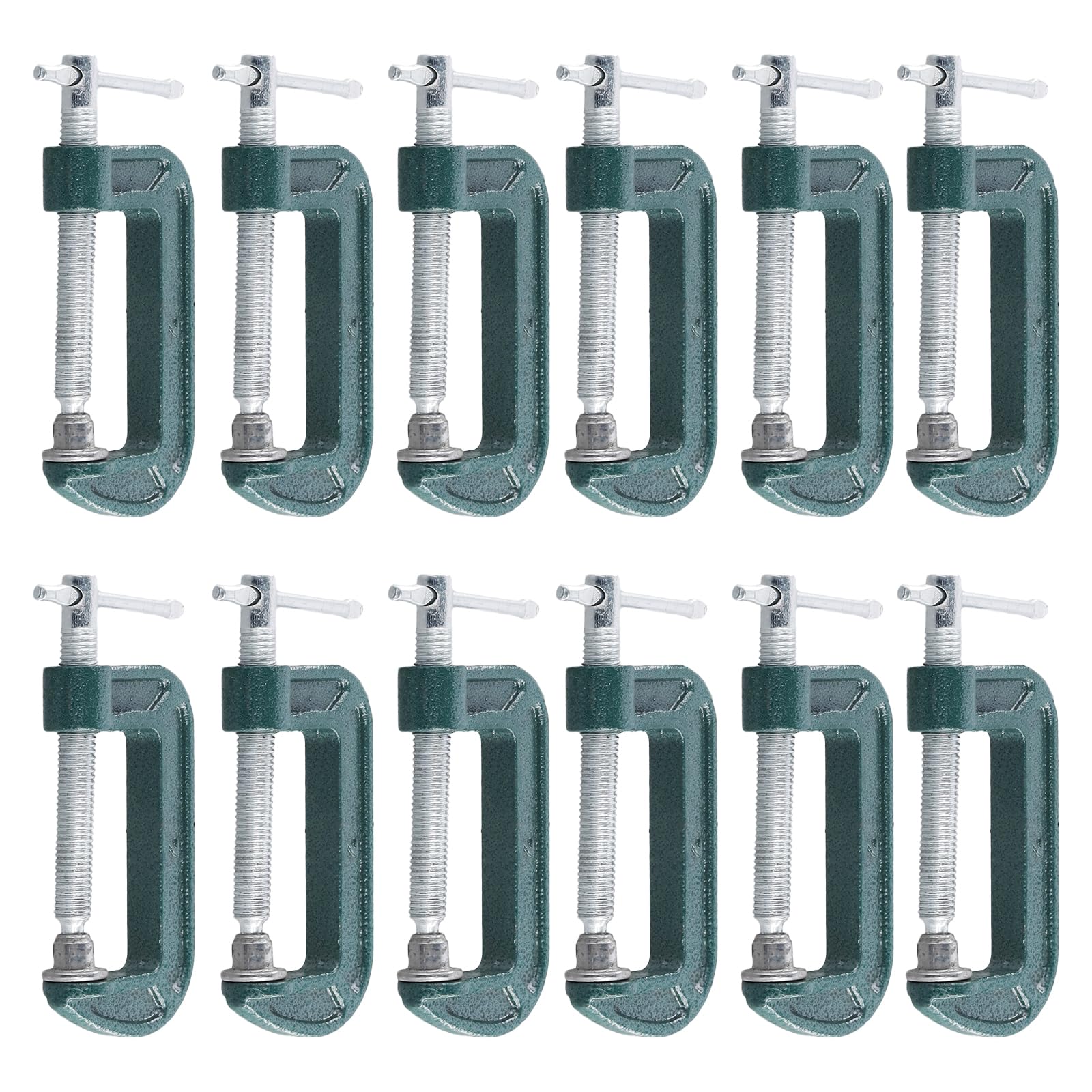 LEXININ 12 Pcs 2 Inch Mini G Clamp, Jaw Opening 55mm Green Small C Clamps for Woodworking Welding Building, Malleable Cast Iron