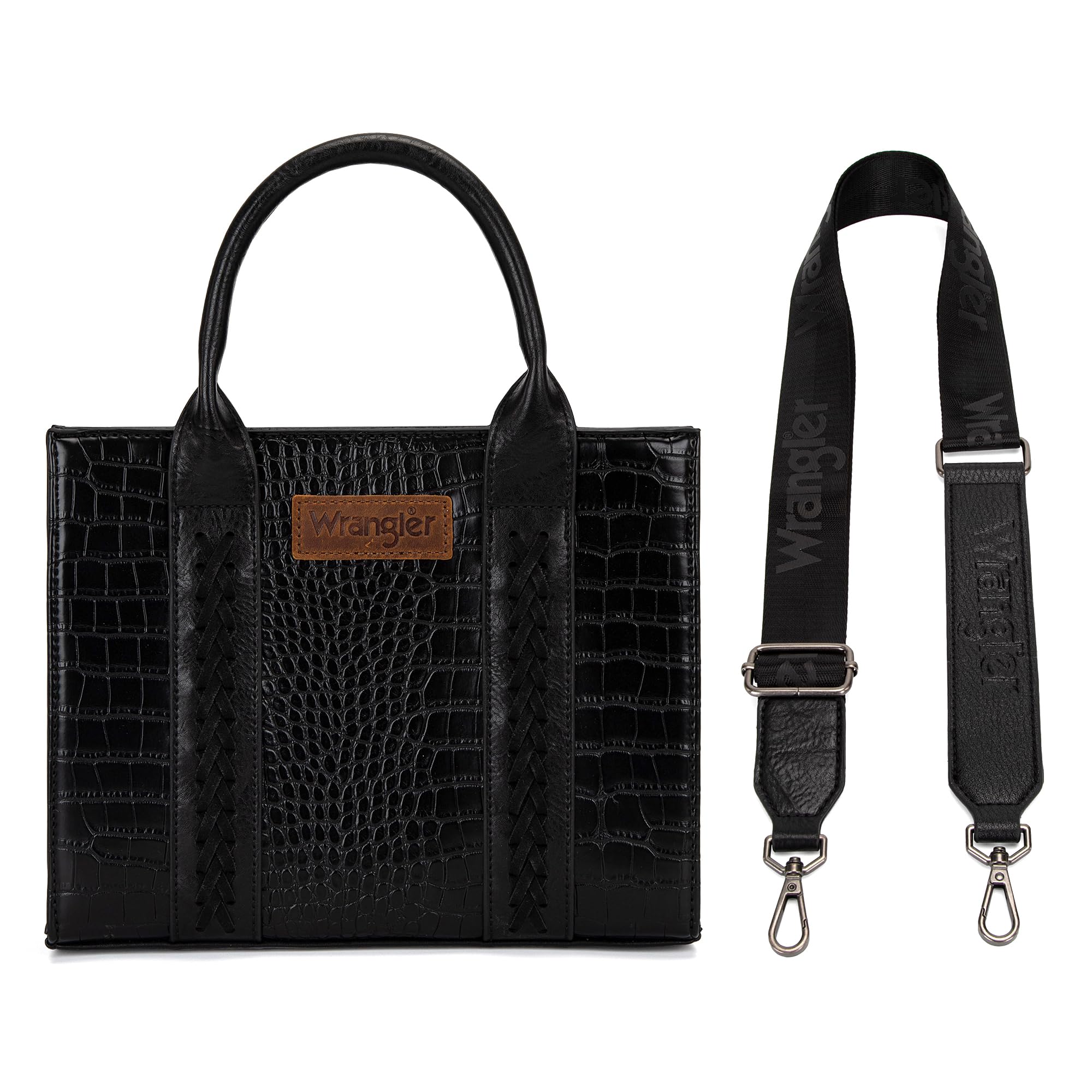 Wrangler Medium Tote Bag for Women Designer Satchel Handbags Top-handle Purses with Strap: Crocodile-black