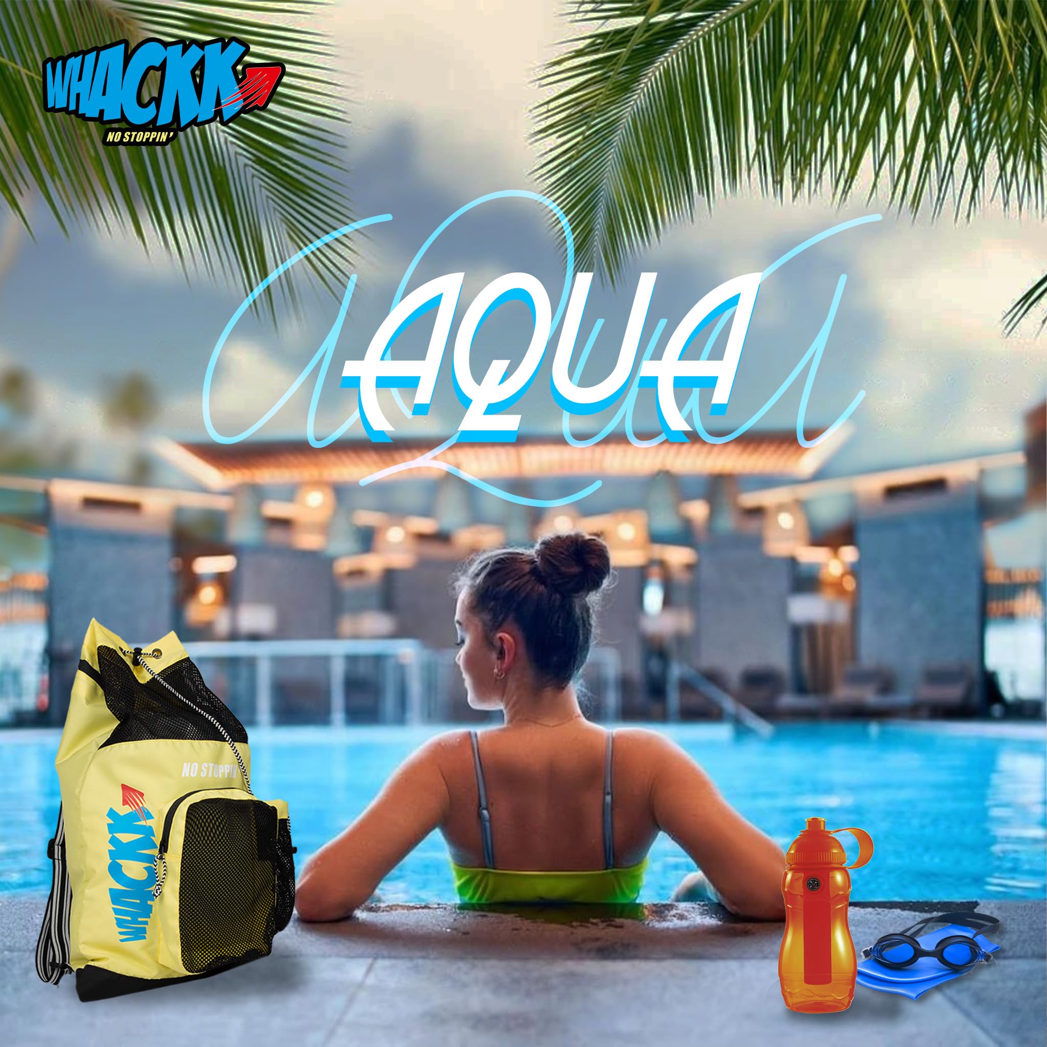 Whackk Aqua - Bolsa unisex para equipo de natación, deportes acuáticos, bolsas secas, bolsillo húmedo, accesorios, bolsa de playa, equipo de gimnasio, mochila con cordón, bolsa de netball, bolsillo