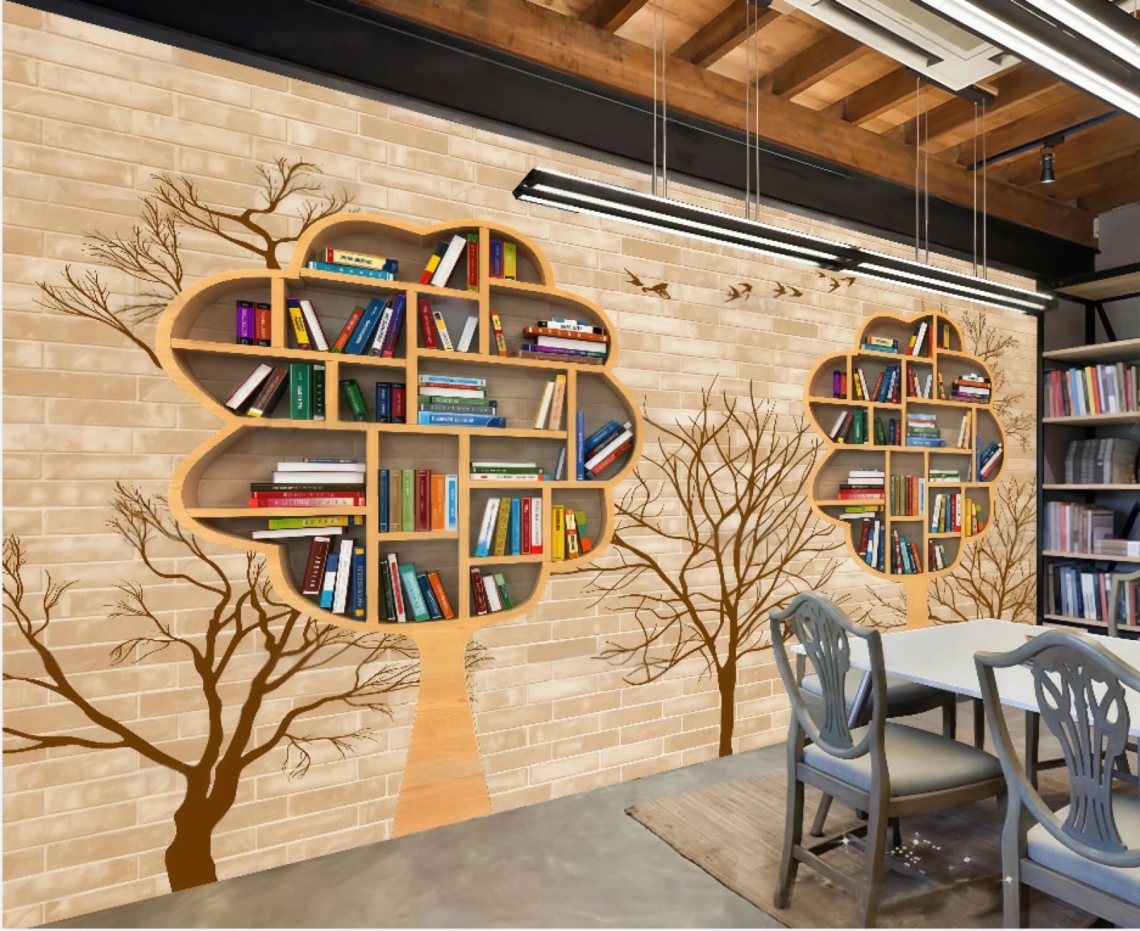 Rskjdghshd 3D Wallpaper Retro Brick Wall Bookstore Book Bar Poster Library Afternoon Tea Drink Shop Bar Background Wall Western Restaurant Wallpaper Cafe Mural,,430X300cm