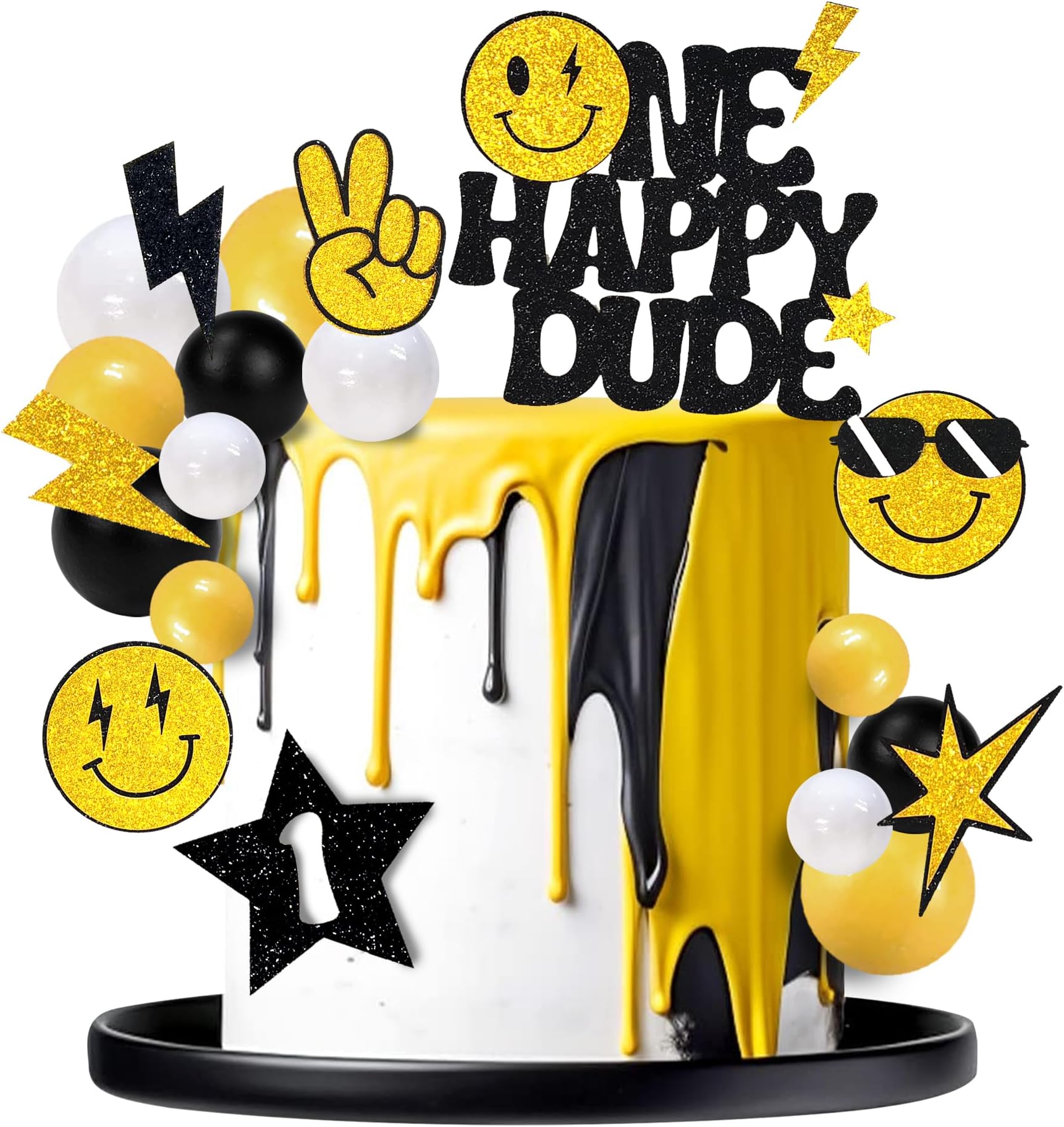 24 PCS One Happy Dude Cake Toppers Face 1st Birthday Cake Decorations Hippie Cupcake Toppers for Boy Girl Wedding Baby Shower Gender Reveal Party Supplies (style 1)