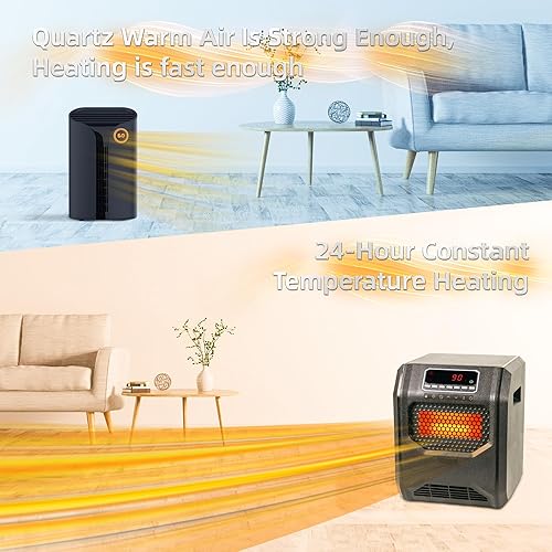 Miniatura 9 de Comfort - Calentador infrarrojo portátil de cuarto de galón para uso en interiores, 1500 W, 3 modos de calefacción, pantalla LED, control remoto,