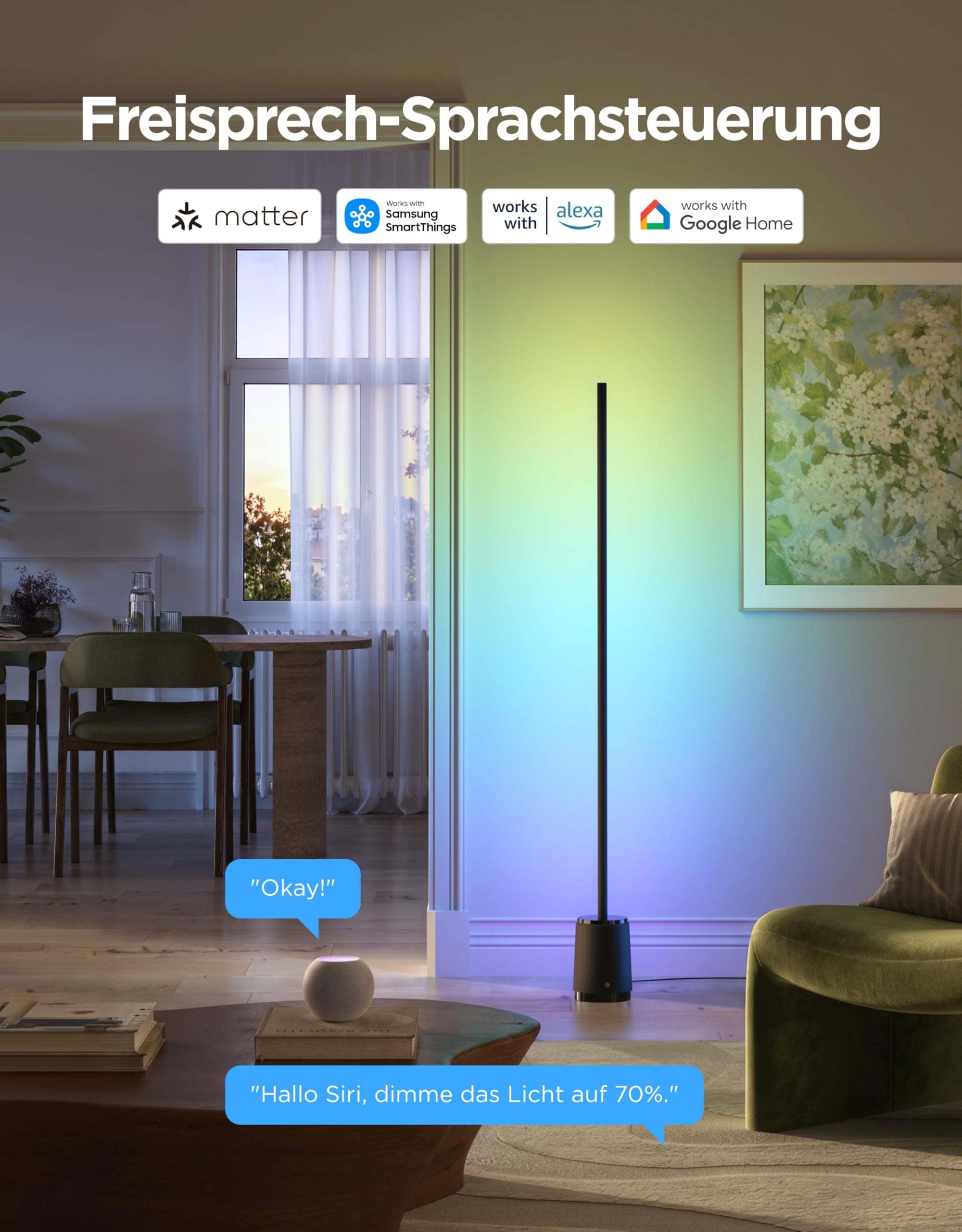 Govee Stehlampe 3 Lite RGBICWW, 1400 lm Dimmbar Stehlampe Wohnzimmer 152cm | 2700-6500K, KI-Bot 2.0, DIY, Musiksynchronisation, 105+ Szenen, 12 Musikmodus, Alexa Matter SmartThings Kompatibel, Schwarz