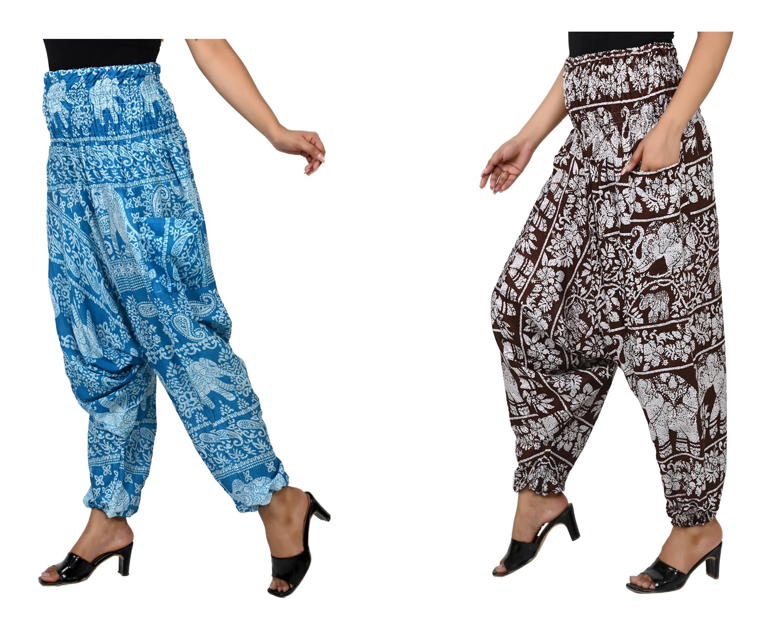 Women's Printed Cotton Rayon Harem Pant/Afghani Pant/Palzzo/Pyjama/Jump Suit - Pack of Two, Multicolor-picture-20