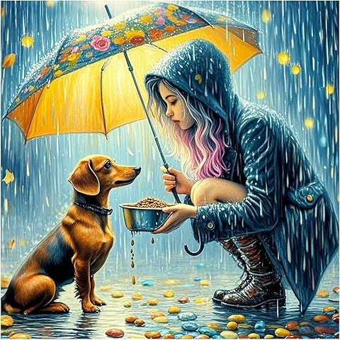 SJUTOUCI Women and Dog Diamond Painting Kits for Adults, Diamond Art for Beginners, 5D Round Diamond Dots Gem Craft Art Home Wall Decor 12x12 inch