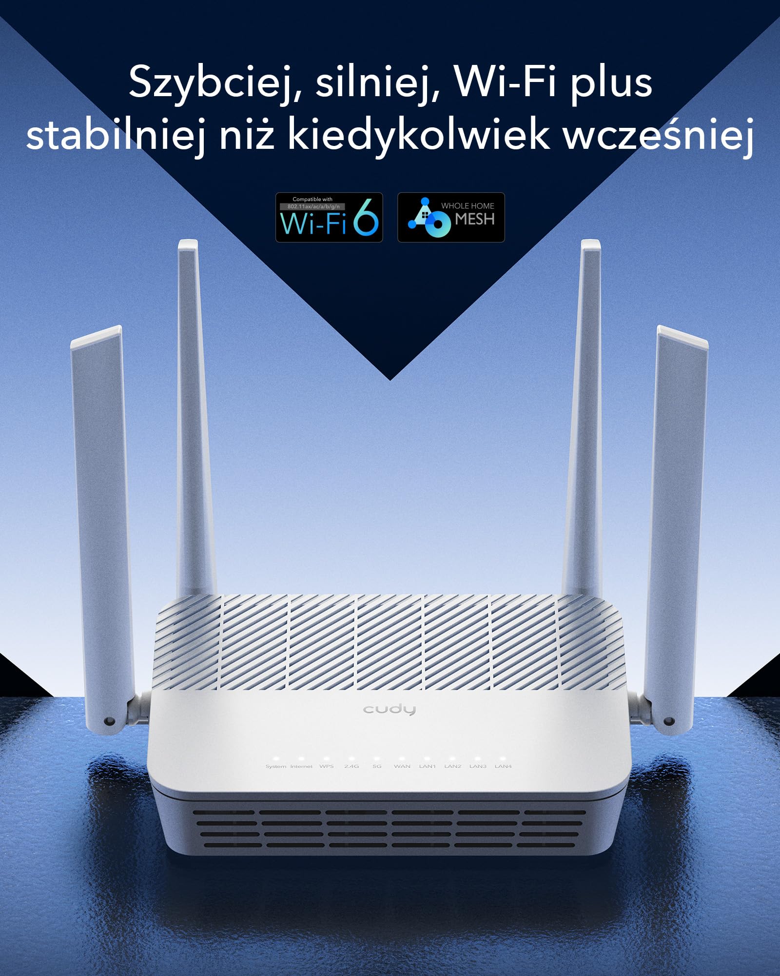 Cudy WR3000S AX3000 Dwuzakresowy router siatkowy WiFi 6, 5 portów Gigabit Ethernet, 4 anteny 5dBi, MU-MIMO, OpenVPN, Wireguard, Zerotier, Ipsec VPN