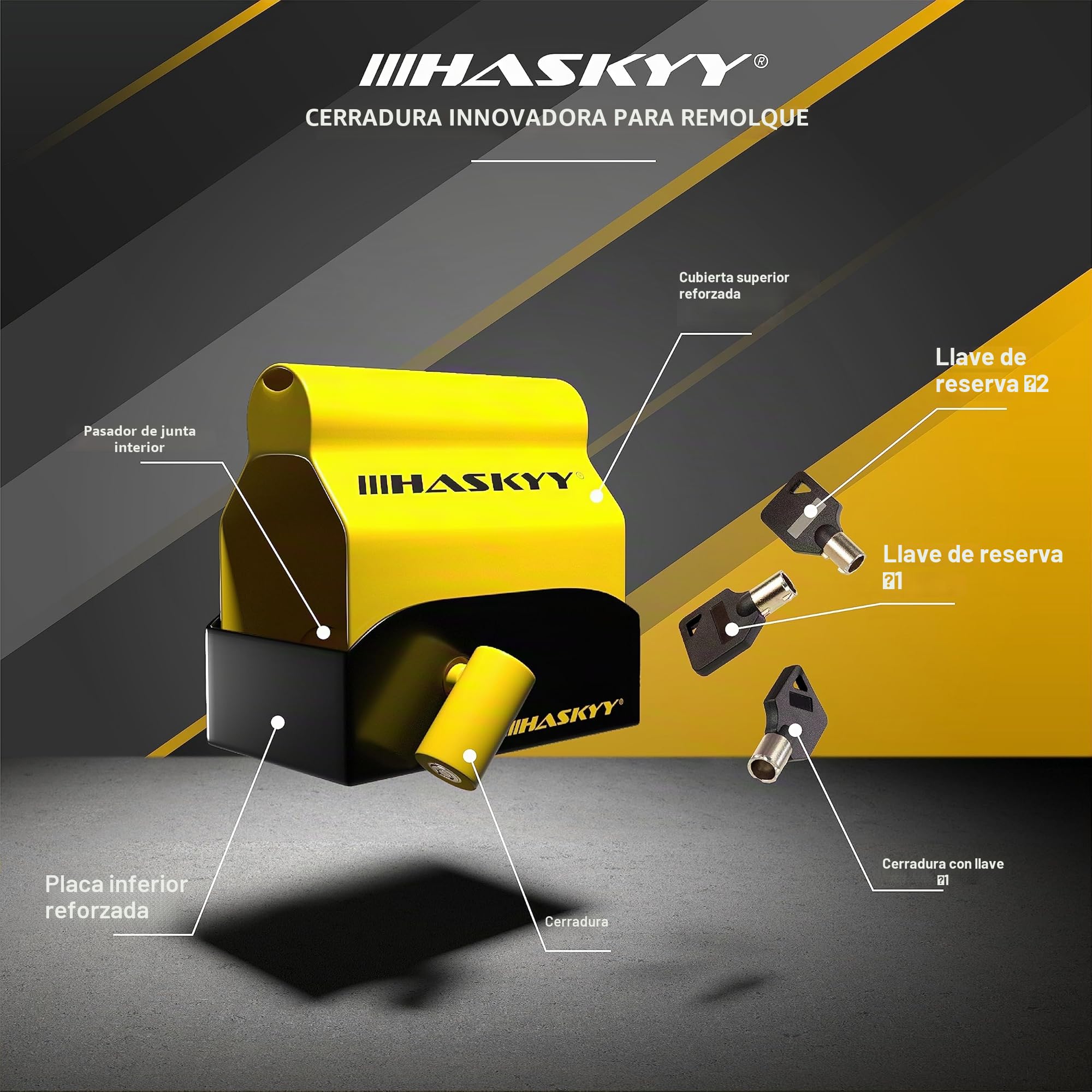 HASKYYY Bloqueo antirrobo Premium para remolques de caravanas Compatible con Gancho de Remolque ALKO - Incl. 3 Llaves