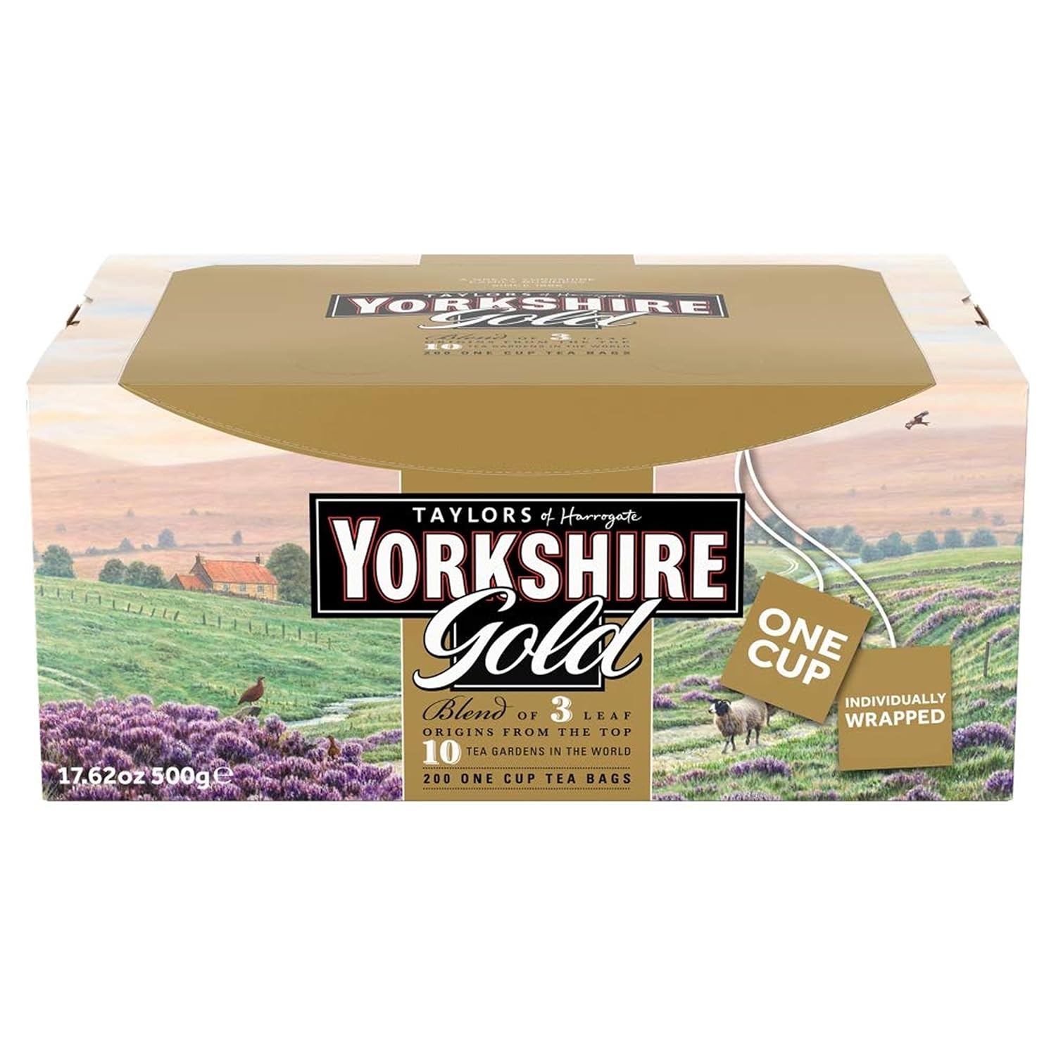 Yorkshire Tea, Gold, Individually Wrapped Bags, 200 Count (Pack of 1), Premium Blend, Rich, Smooth, and Satisfying, Classic British Breakfast Blend, Caffeinated, Enjoy Hot or Iced, 200 Teabags