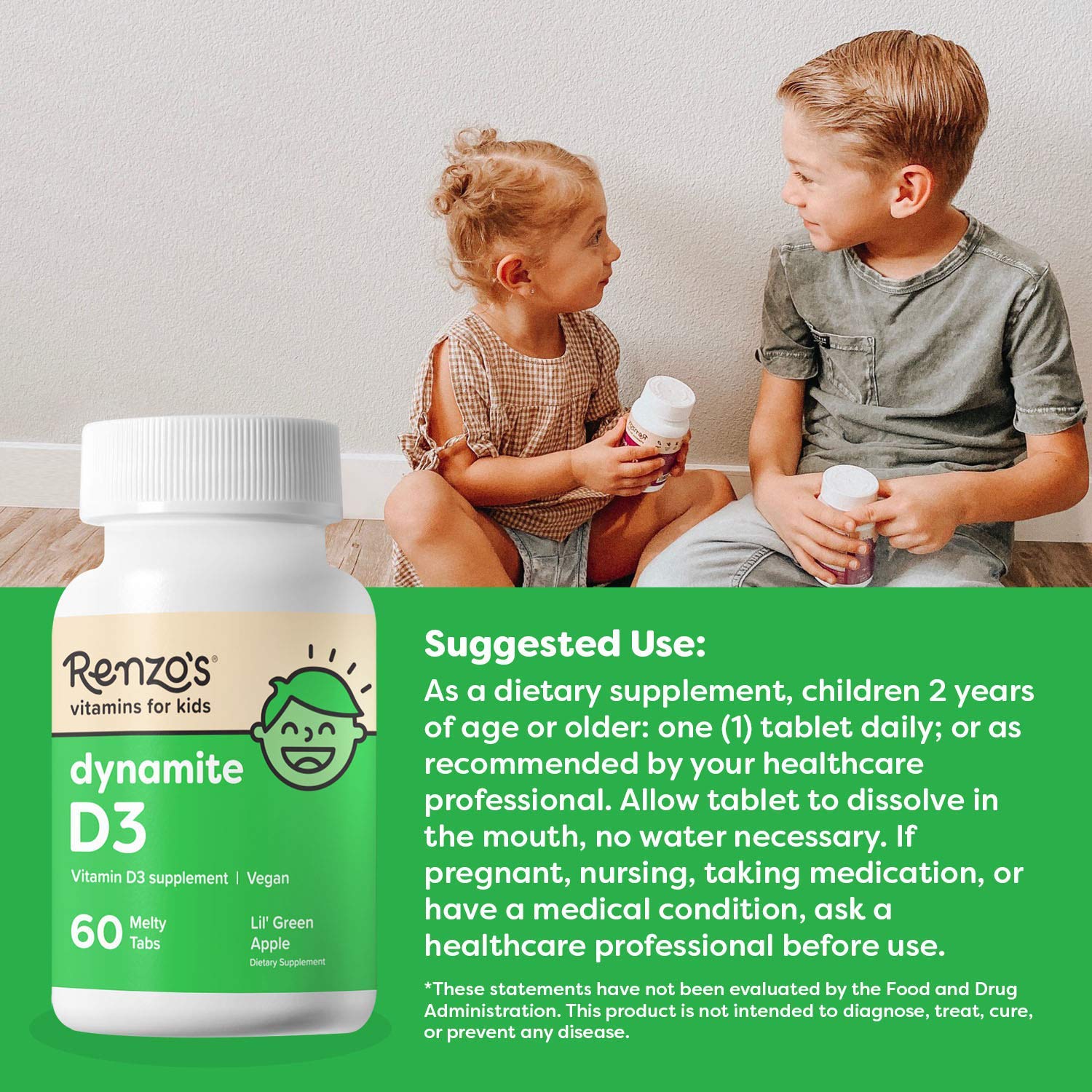 Buy Renzo's Vitamin D3 for Kids Vegan Vitamin D for Kids with Zero