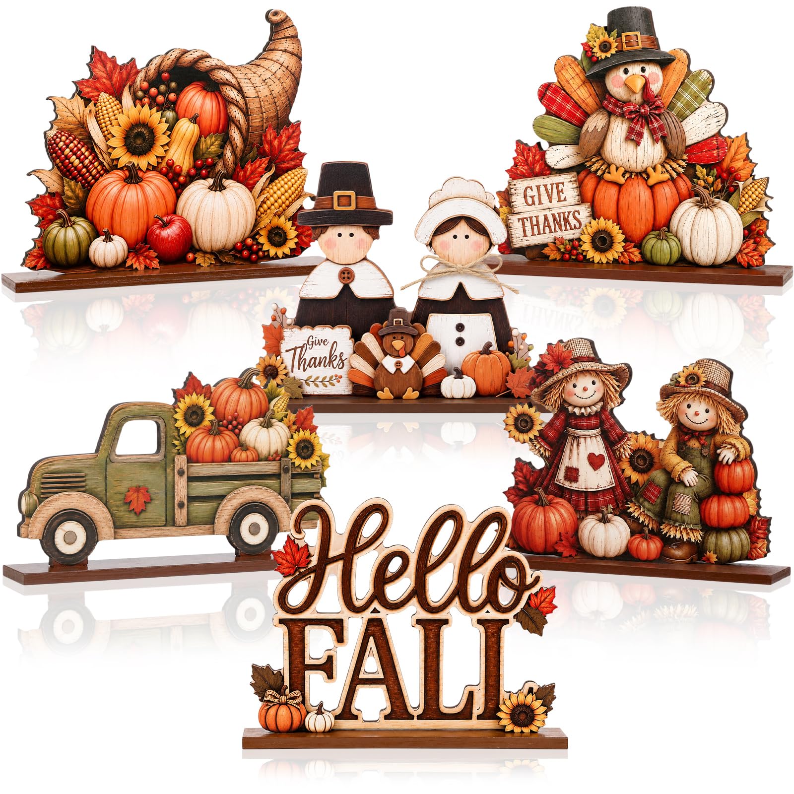 OBUSATT 6 Pcs Fall Table Decor Thanksgiving Pumpkin Tabletop Centerpiece
