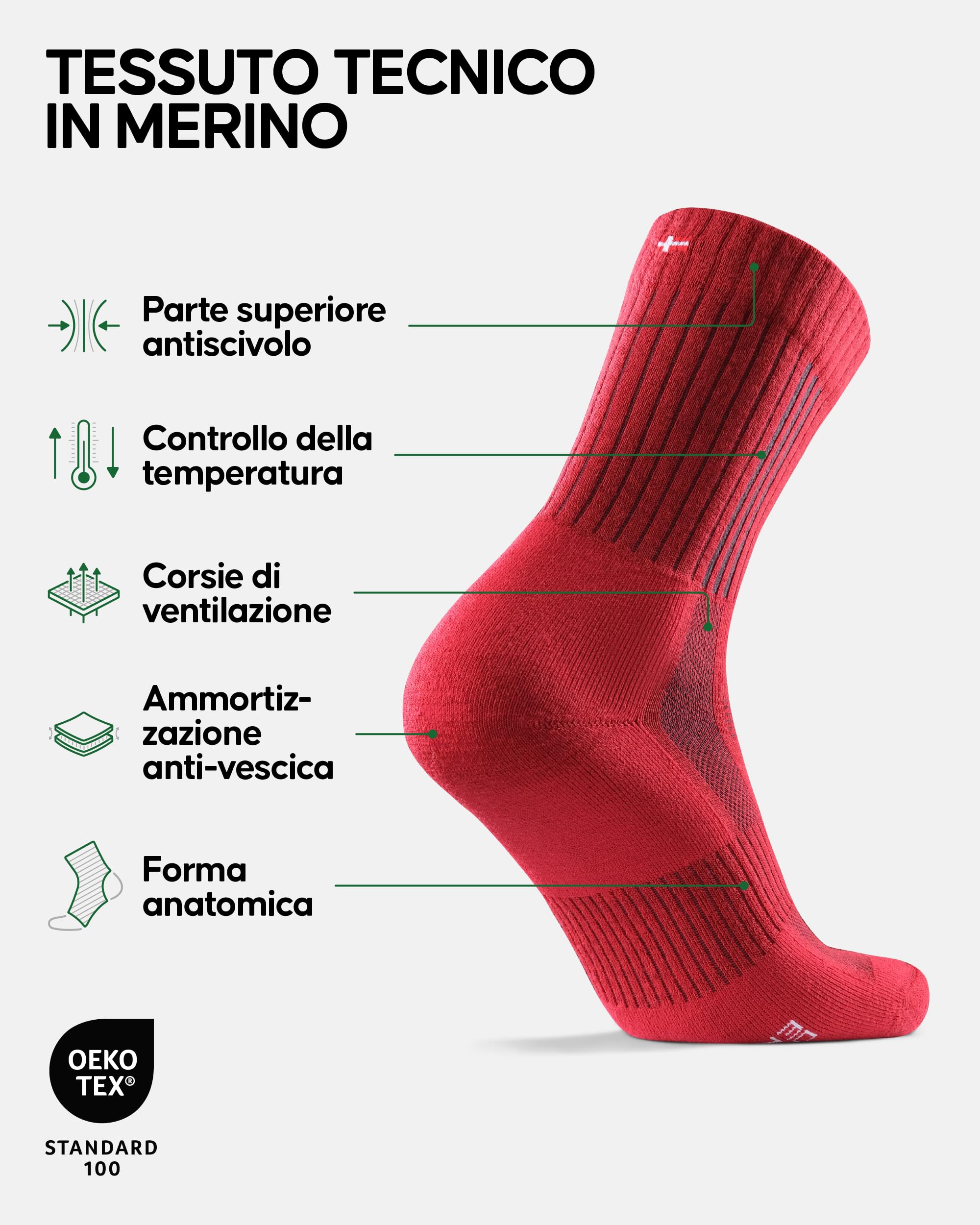 DANISH ENDURANCE Calze da Trekking Professionali in Lana Merino, Termiche, Anti-Vescica, Traspiranti, Uomo e Donna, 2 Paia