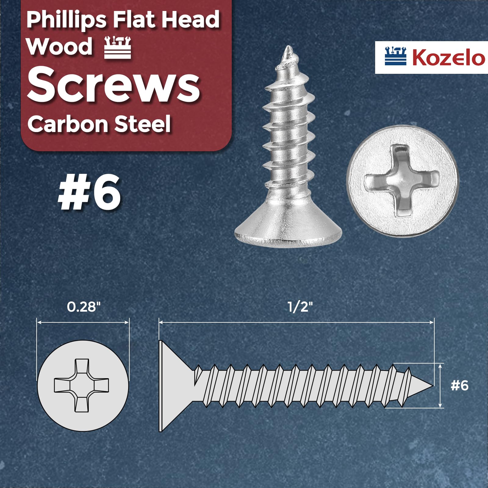 Kozelo 100pcs Phillips Flat Head Wood Screws - Image 2