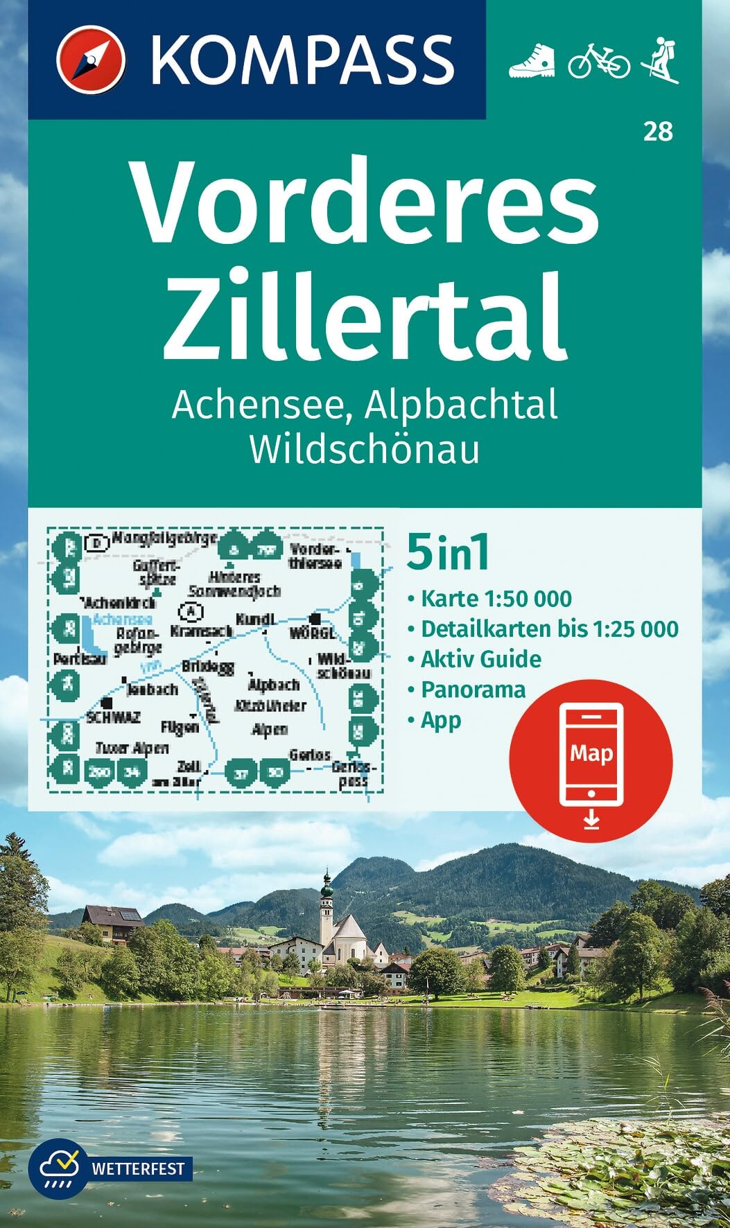 KOMPASS Wanderkarte 28 Vorderes Zillertal 1:50.000: markierte Wanderwege, Hütten, Radrouten