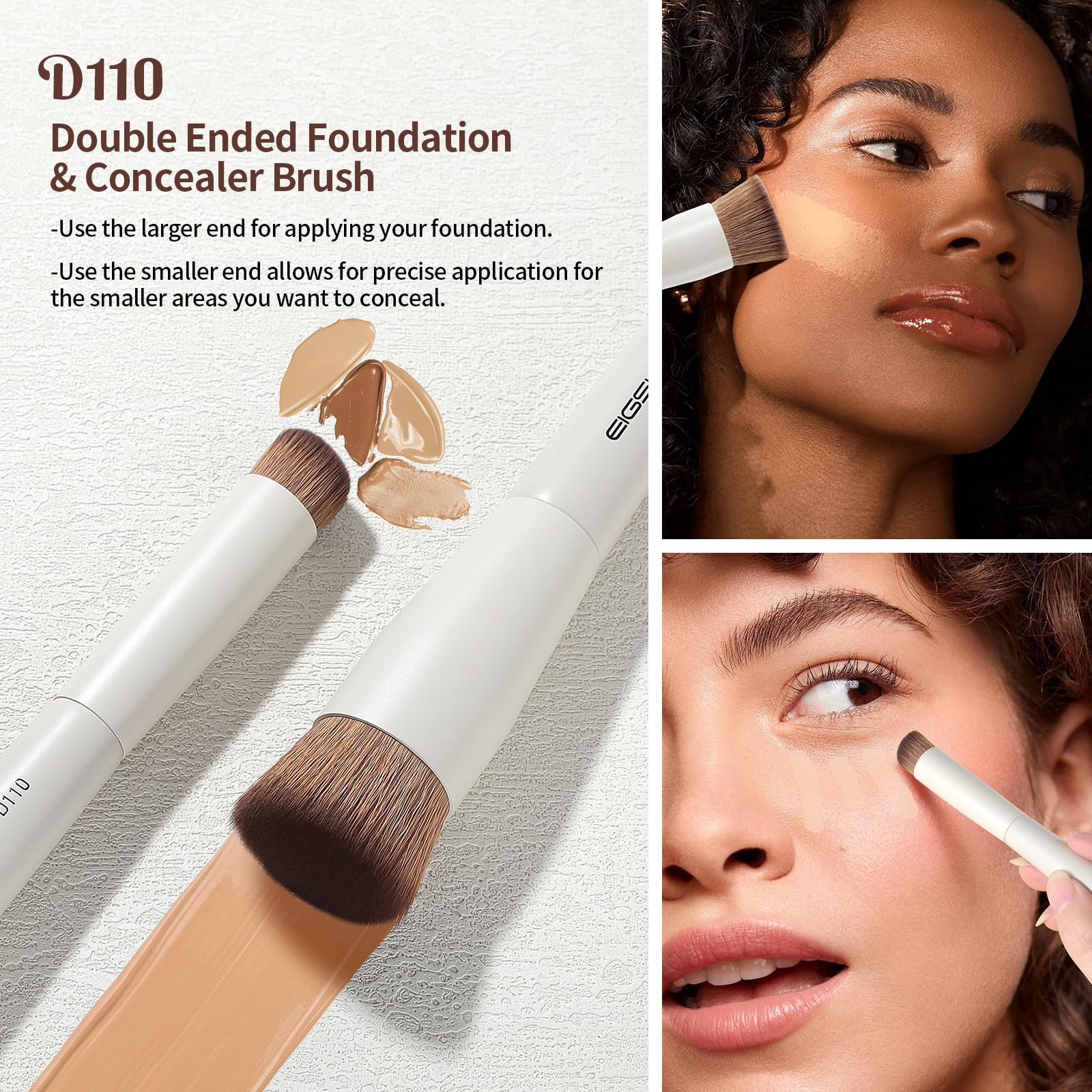 EIGSHOW Makeup Brush Set, 3PCS Double Ended Face Makeup Brushes for Foundation Concealer Blush Contour Highlight Nose Shadow - Image 2