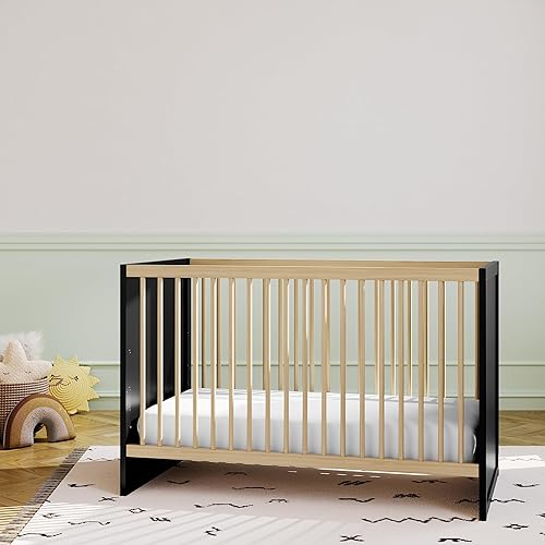 Miniatura 3 de STORK CRAFT Storkcraft Calabasas cuna convertible 3 en 1 (negro con madera flotante), certificado JPMA, se convierte en sofá cama y cama infantil,