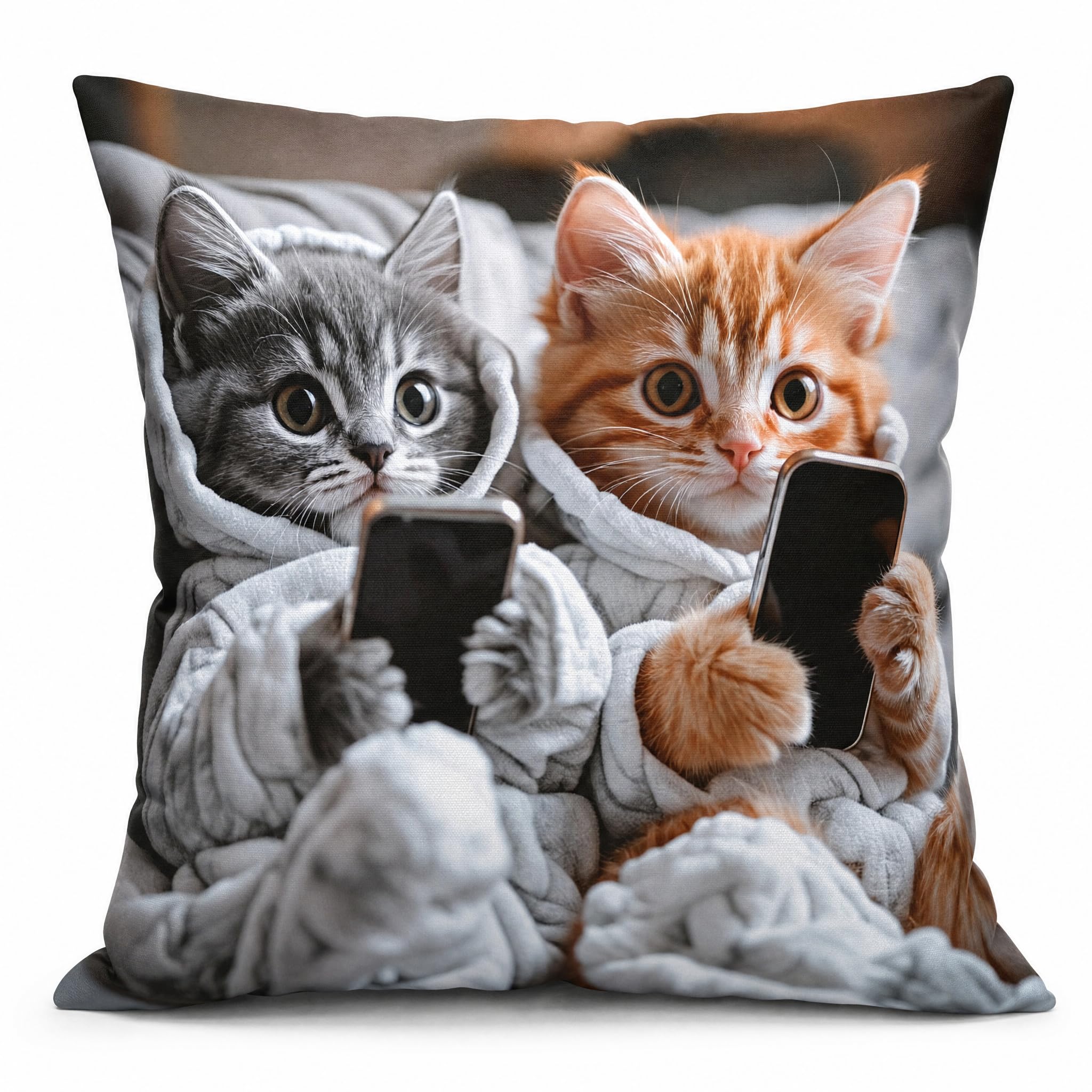 PVOODIRE Cushion Cover 60 x 60 cm Short Fleece Cute Cat Head Print for Sofa โ image 1