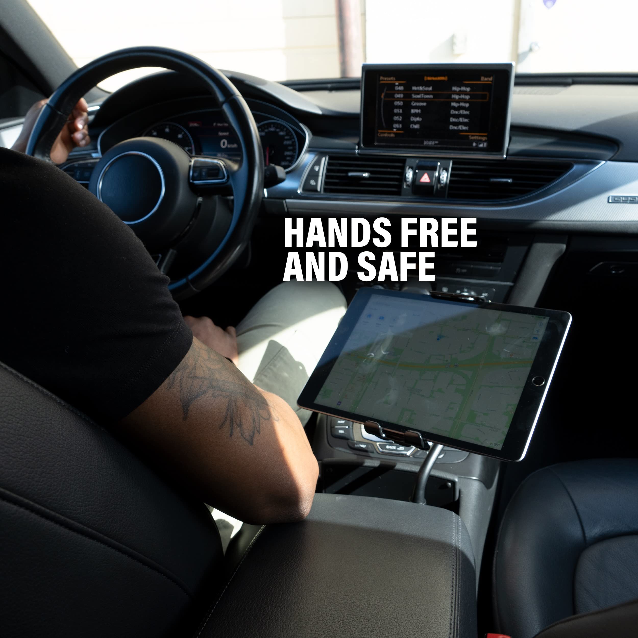 FAST TRACK USA Car Cup Holder Phone Mount 2 in 1 Cup Holder Tablet Mount & Cup Phone Holder for Car with Adjustable Base - iPad Car Holder, Tablet Car Holder Compatible with Most Tablets & Phones