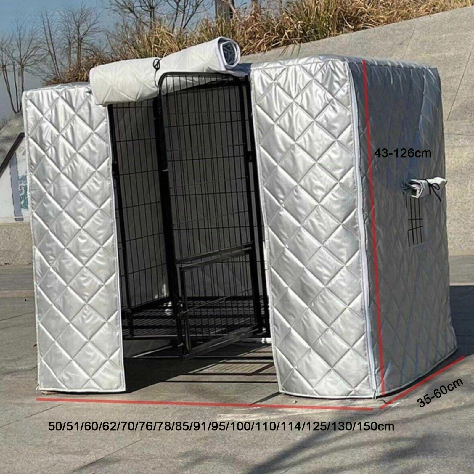 Resistente A La Nieve Tela Oxford Aislante Funda Caseta Perro Resistente Impermeable Ajustable Sombra Manta Cálida Paneles Doble Cremallera Cortinas Transparentes Funda(A-Silver,110x73x98cm)