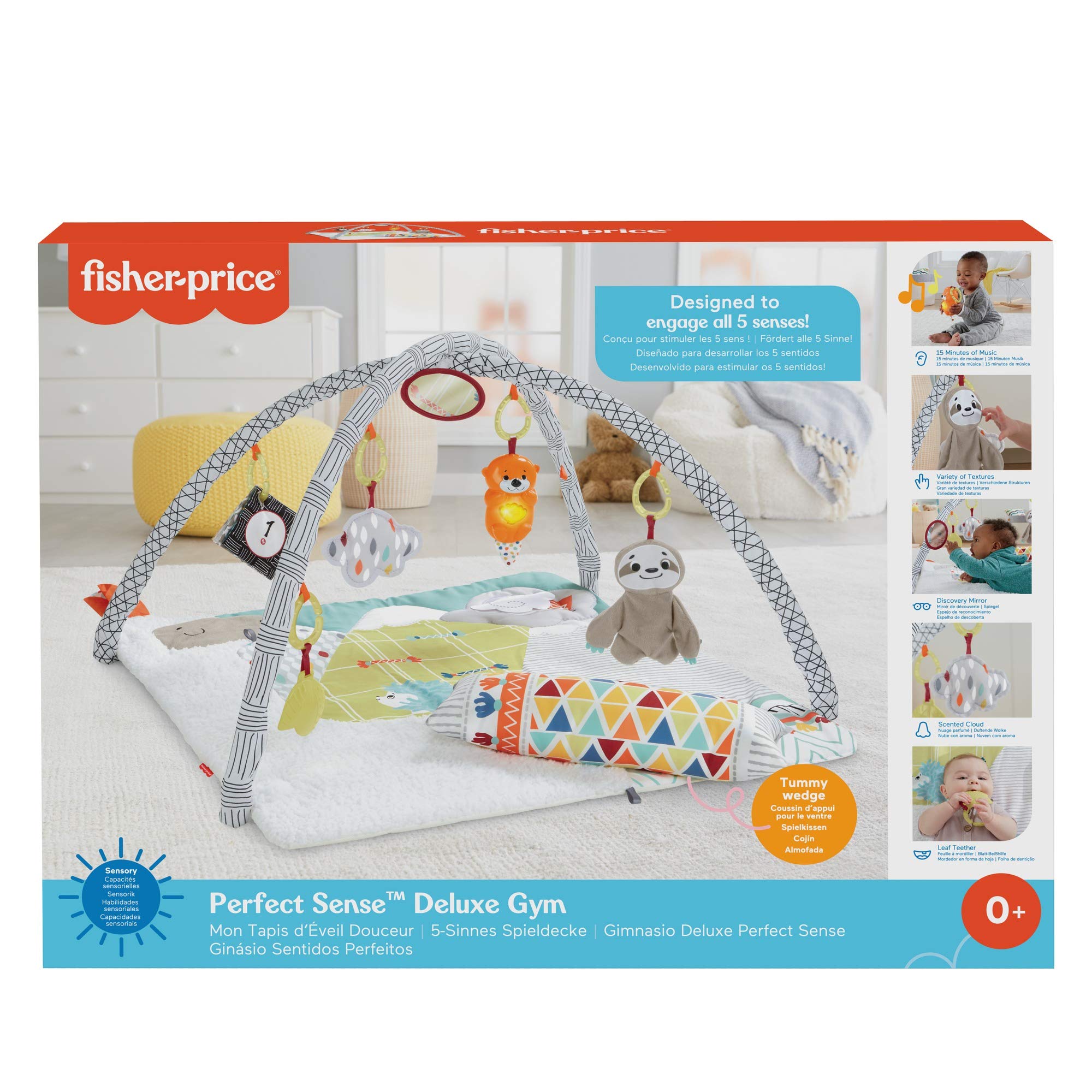 Fisher-Price Manta Gimnasio de Actividades con Accesorios para los 5 sentidos, Juguete para bebés (Mattel HBB74), Embalaje sostenible