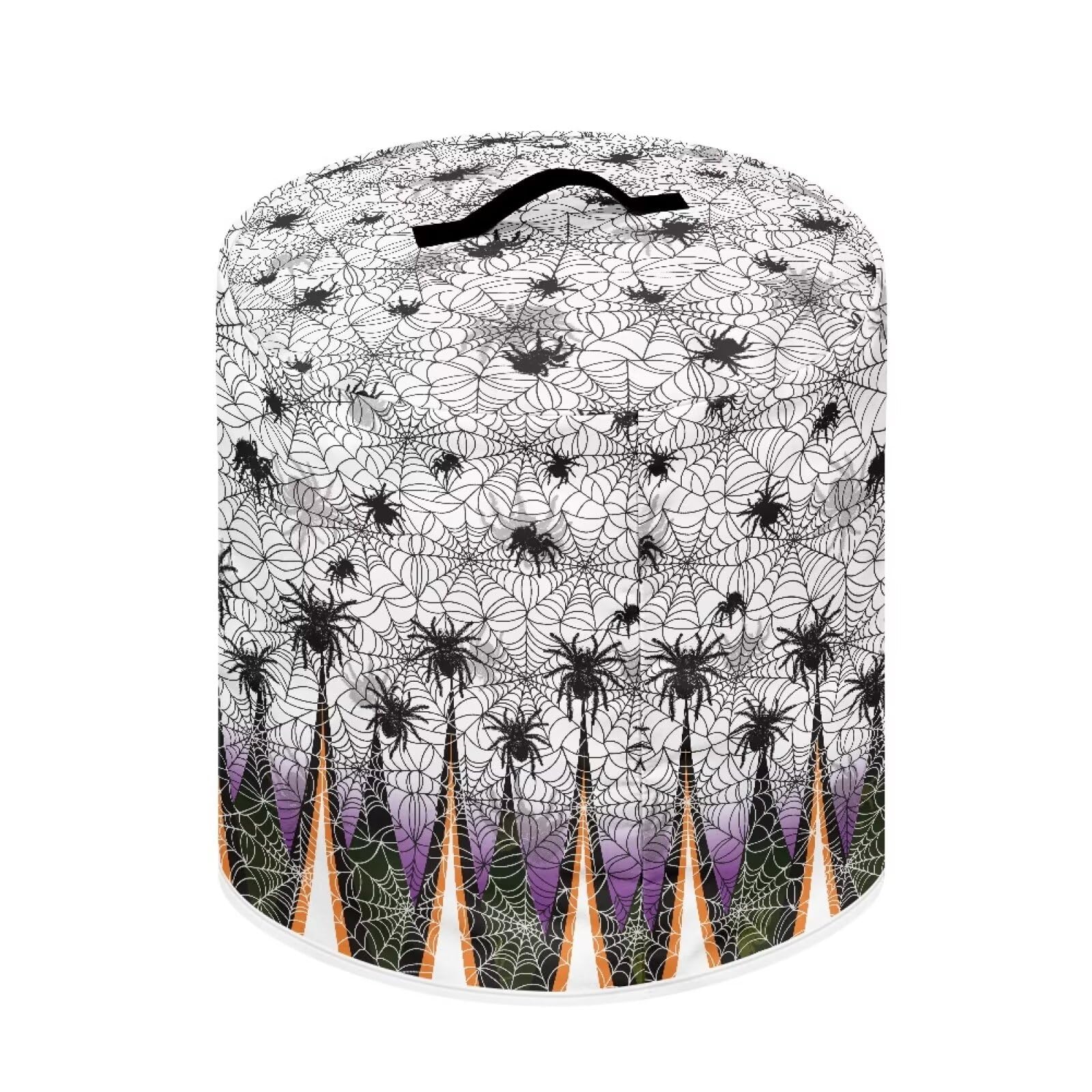 YUVAMAGIMO Cobweb Slow Cooker Cover Round Air Fryer Protective Cover with Pocket and Handle Washable Rice Cooker Dust Cover for Protecting Small Kitchen Appliances Halloween Decoration