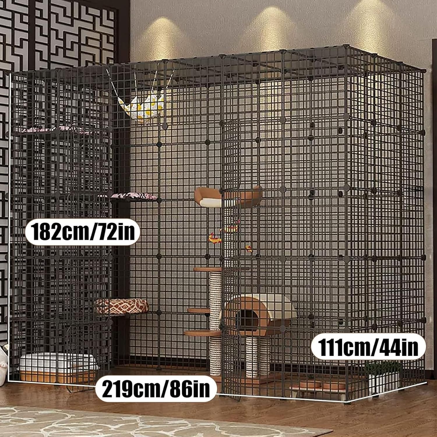 Large Cat Cage Enclosure Indoor, Small Animal Cage, Ferret Cage, Large Chinchilla Cage, With litter box and litter box, Playpen Detachable, for Cats, for Indoor/Outdoor ,219*111*182cm/86*44*72in
