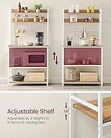 Vista 14 de VASAGLE Hutch - Estante para panaderos con toma de corriente, soporte para microondas de 14 ganchos, barra de café ajustable con panel de alambre