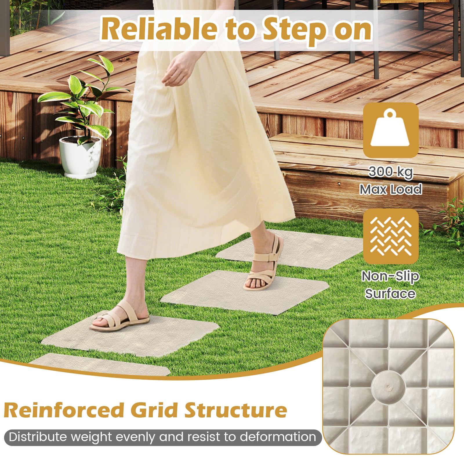 RELAX4LIFE 8 Pezzi di Pietre da Passo 39,5 x 39,5 cm, Tappeti Decorativi da Esterno con Picchetti, Blocchi di Paesaggio in PP per Giardino, Cortile, Sentiero, Passeggiata