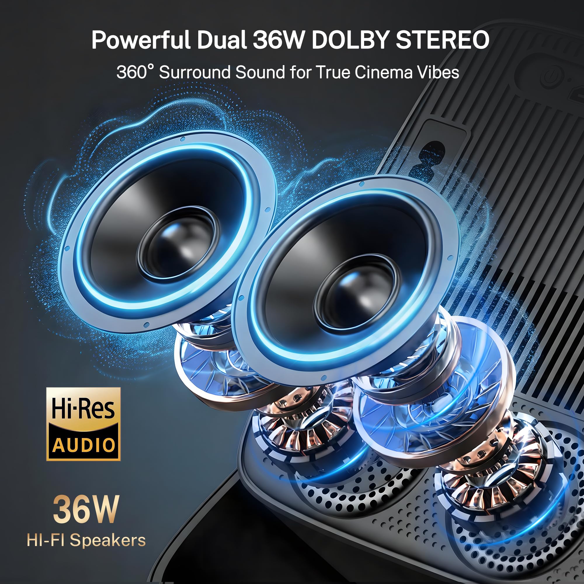 Proiettore Smart GTV 4K Support 2000 ANSI 1080P Nativo Autofocus AI HDR10 | Proiettore Portatile con Controllo Vocale, Messa a Fuoco Automatica IA, Dolby Audio 36W, Wi-Fi e Bluetooth