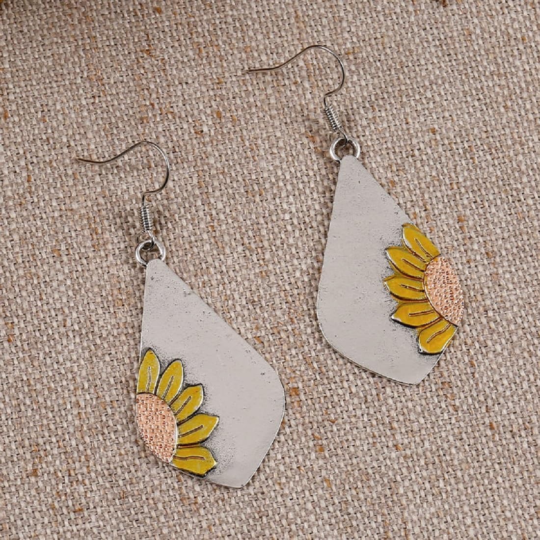 Boho Earrings for Women Trendy, Silver White Bohemian Sunflower Dangle Ethnic Statement Big Earrings for Holiday Jewelry gifts. - Image 6