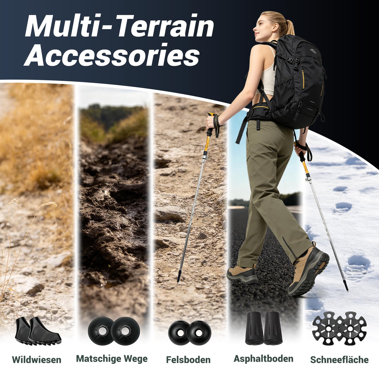N82 Pro Bâtons de randonnée pliables triples - Bâtons de trekking ultra légers en aluminium 6061 - Bâtons télescopiques réglables pour l'extérieur (254 g/pièce, 110-125 cm) pour randonnée, trekking