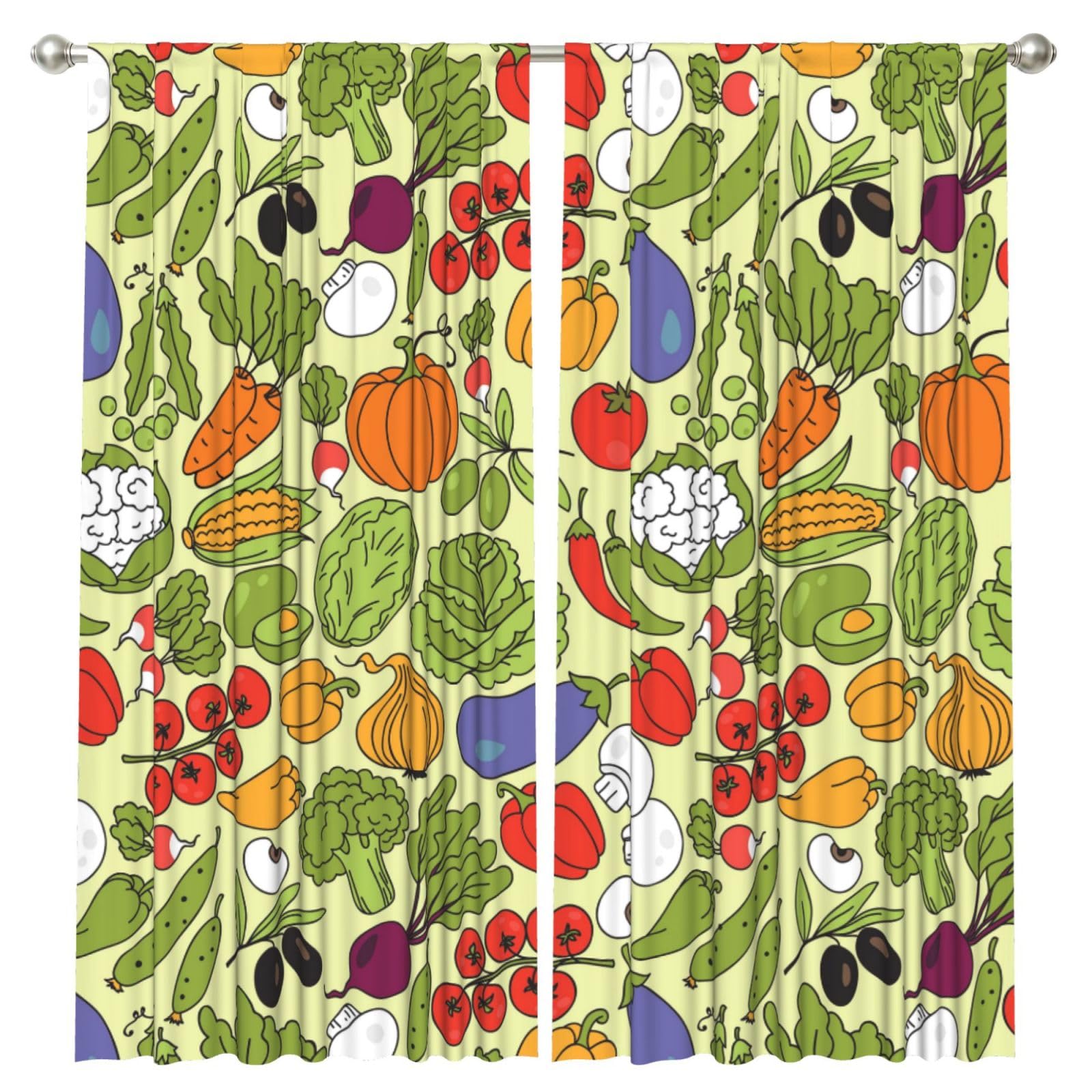 InOmak Various Vegetable Patterns, 2 Panels Window Curtains 52 x 84 Inch Blackout Curtains for Living Room Bedroom