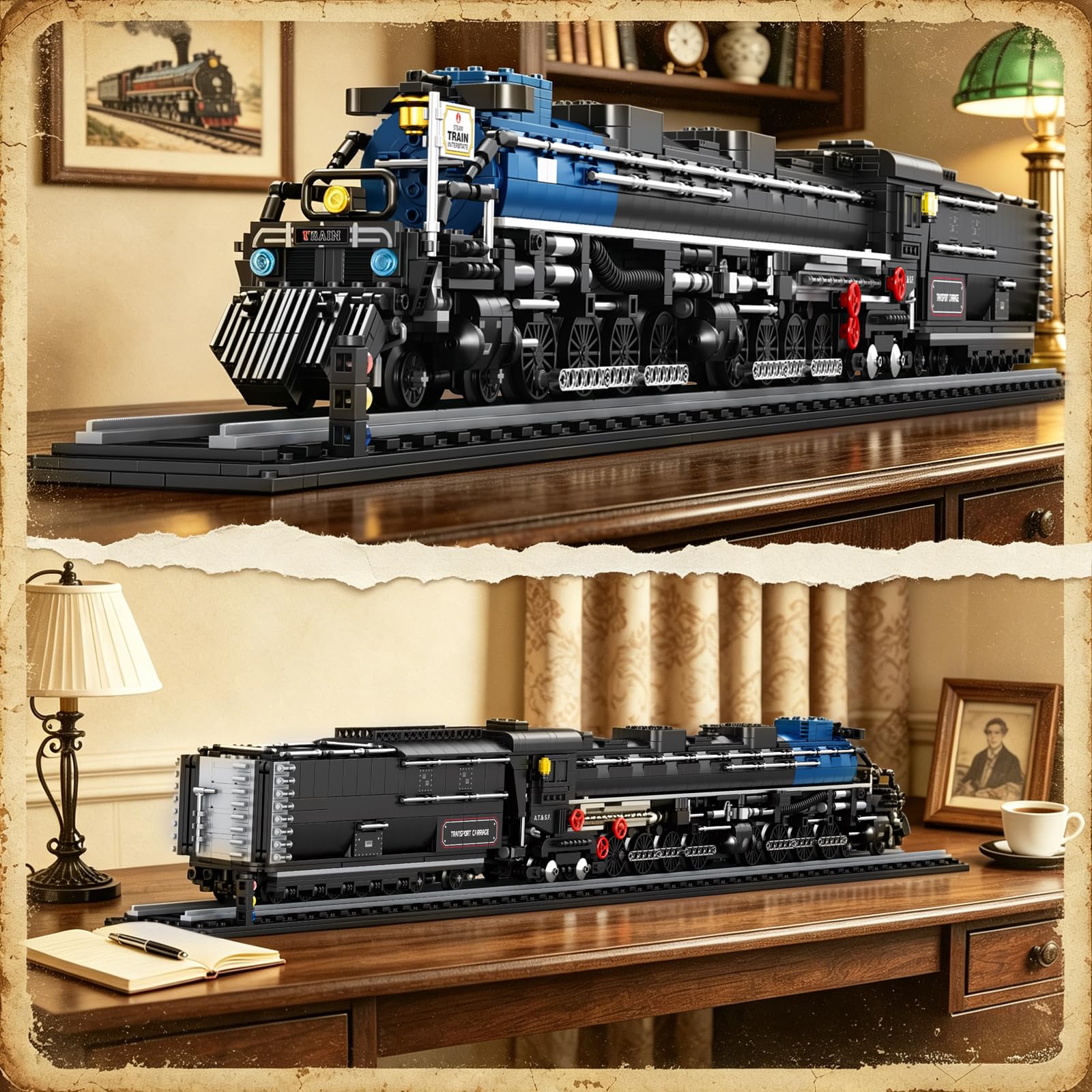 Reobrix 66805 Big Boy Dampflok Modellbau Set für Erwachsene, Fast 1 Meter Lange Dampflokomotive Klemmbausteine Set, Detailgetreues Eisenbahnmodell mit Gelenk-Lokomotive, Realistisches Retro Zugmodell