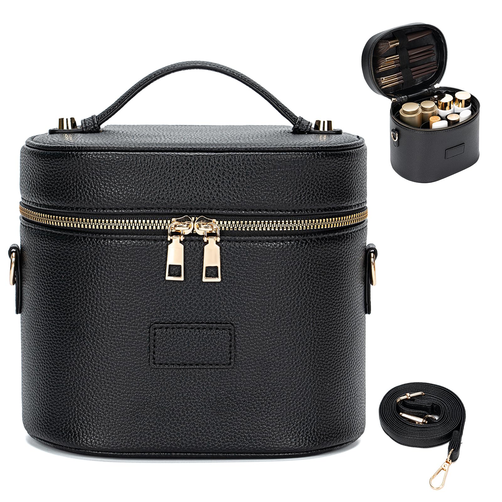 Kosmetiktasche Damen, Make Up Tasche für Frauen – Leder Vanity Case mit herausnehmbarer Trennwand, Waschbare Fächer