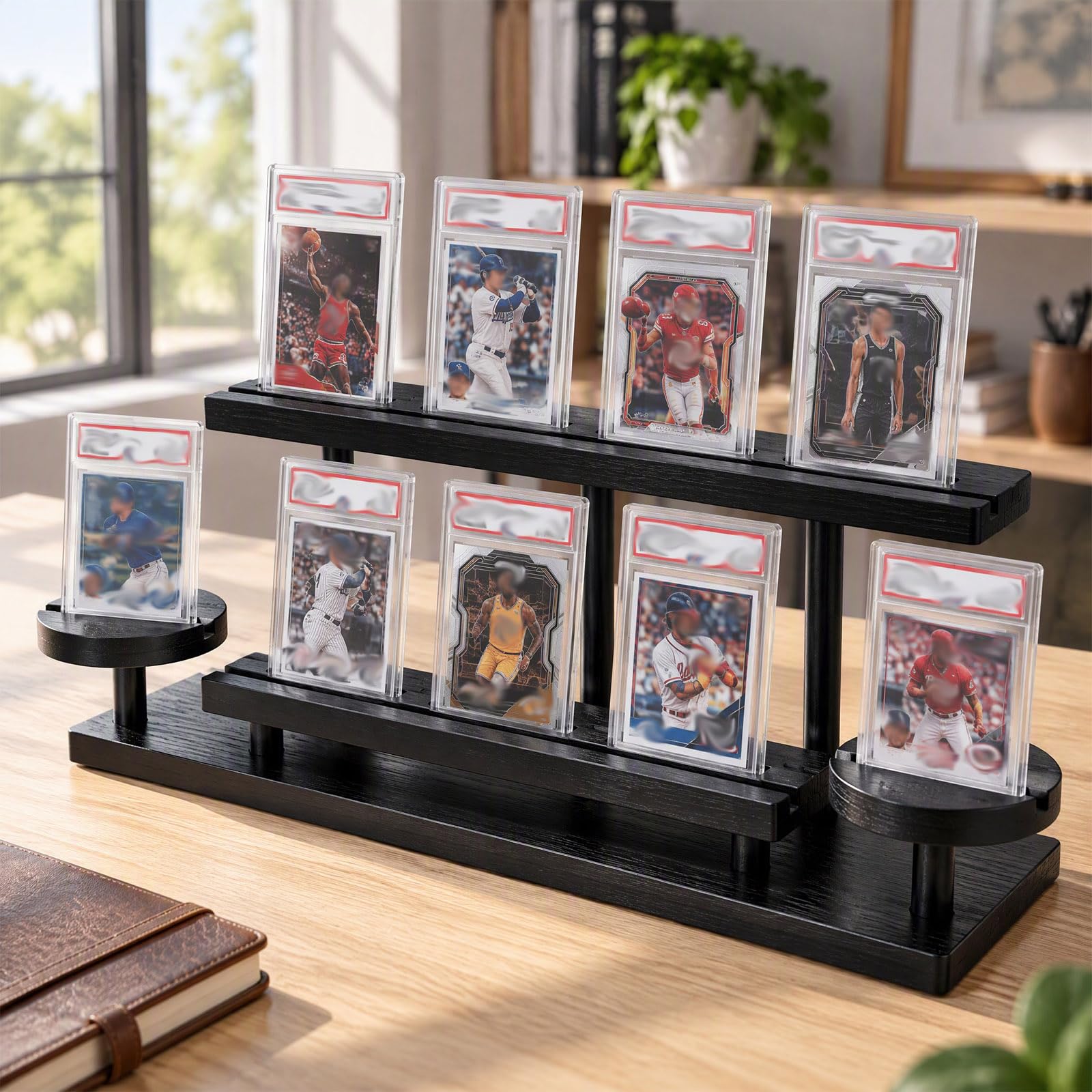 XunHe Wooden Trading Card Display Stand, 3-Tier Card Holder for Graded — image 1