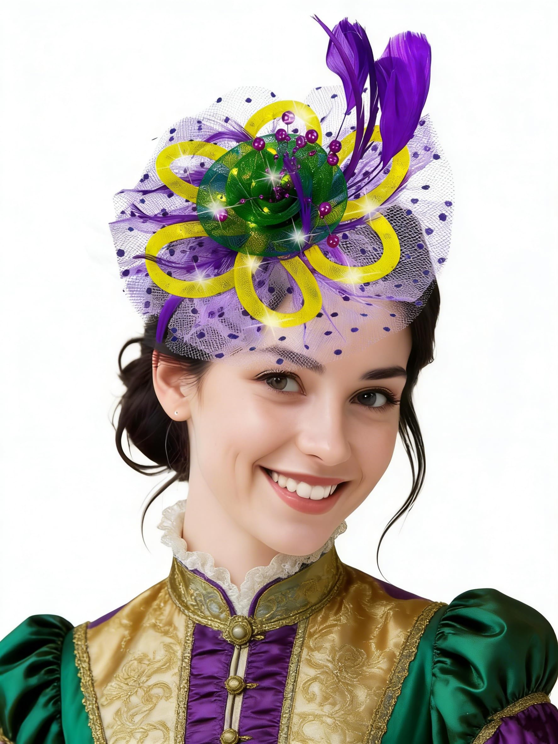 Women Fascinator Hats LED Light Up Headband for Tea Party Halloween Night Headwear Christmas Mardi Gras