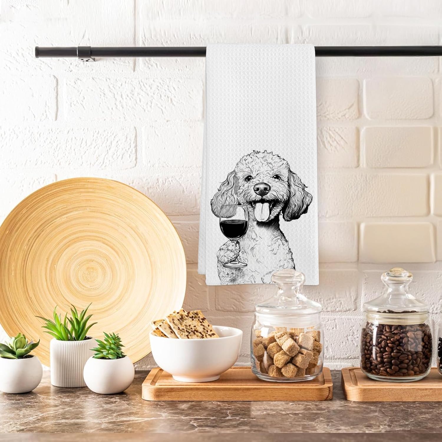 Poodle Gifts Wine Kitchen Towels, Funny Poodle Dog Lovers Dish Tea Towels for Kitchen Bars Decor, Dog Wine Drinkers Gifts Decorative Hand Towel for Bathroom, 16x24 Inch - Image 5