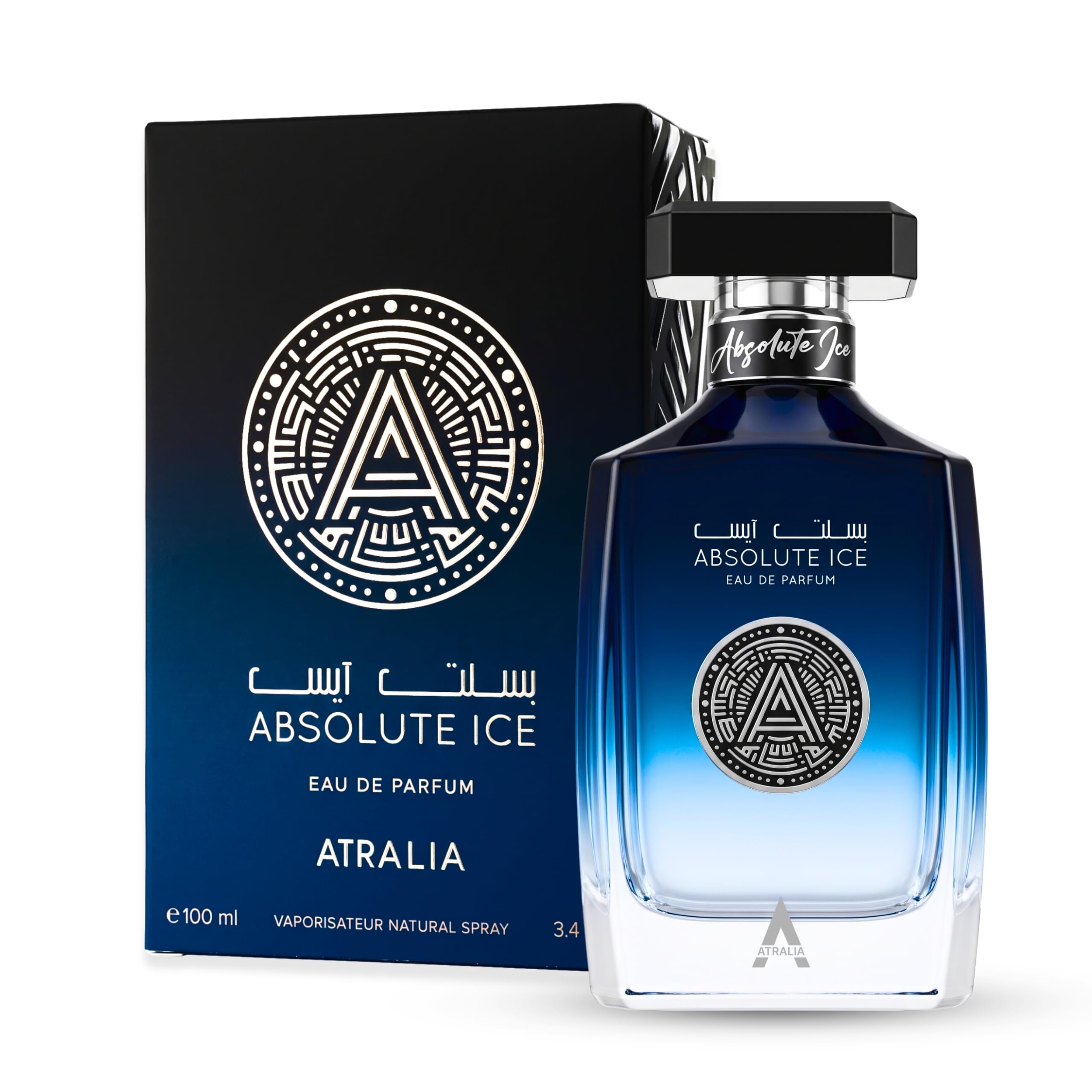 Atralia Absolute Ice Eau de Parfum Spray, 100 ml, fragancia aromática fresca con bergamota, tomillo, anís, geranio, lavandina, azahar y almizcle blanco | Perfume fresco, afrutado, cítrico, audaz