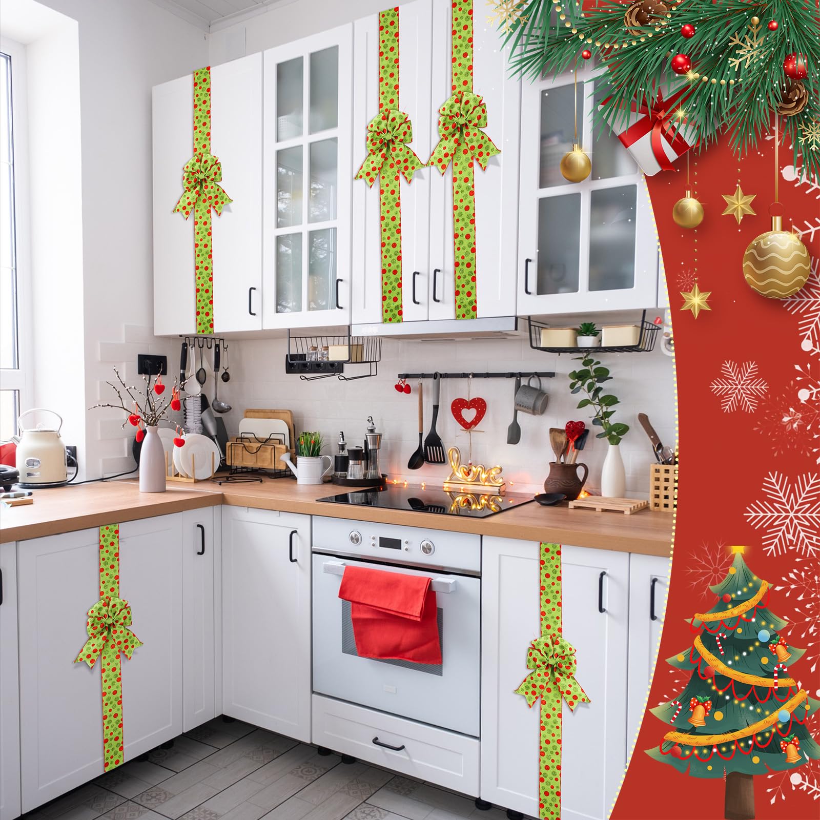 Syhood Lot de 6 rubans de Noël pour armoire, porte, décoration festive - Grande fenêtre - Pour meubles, chambres, fournitures de fête (pois, 7,5 cm)