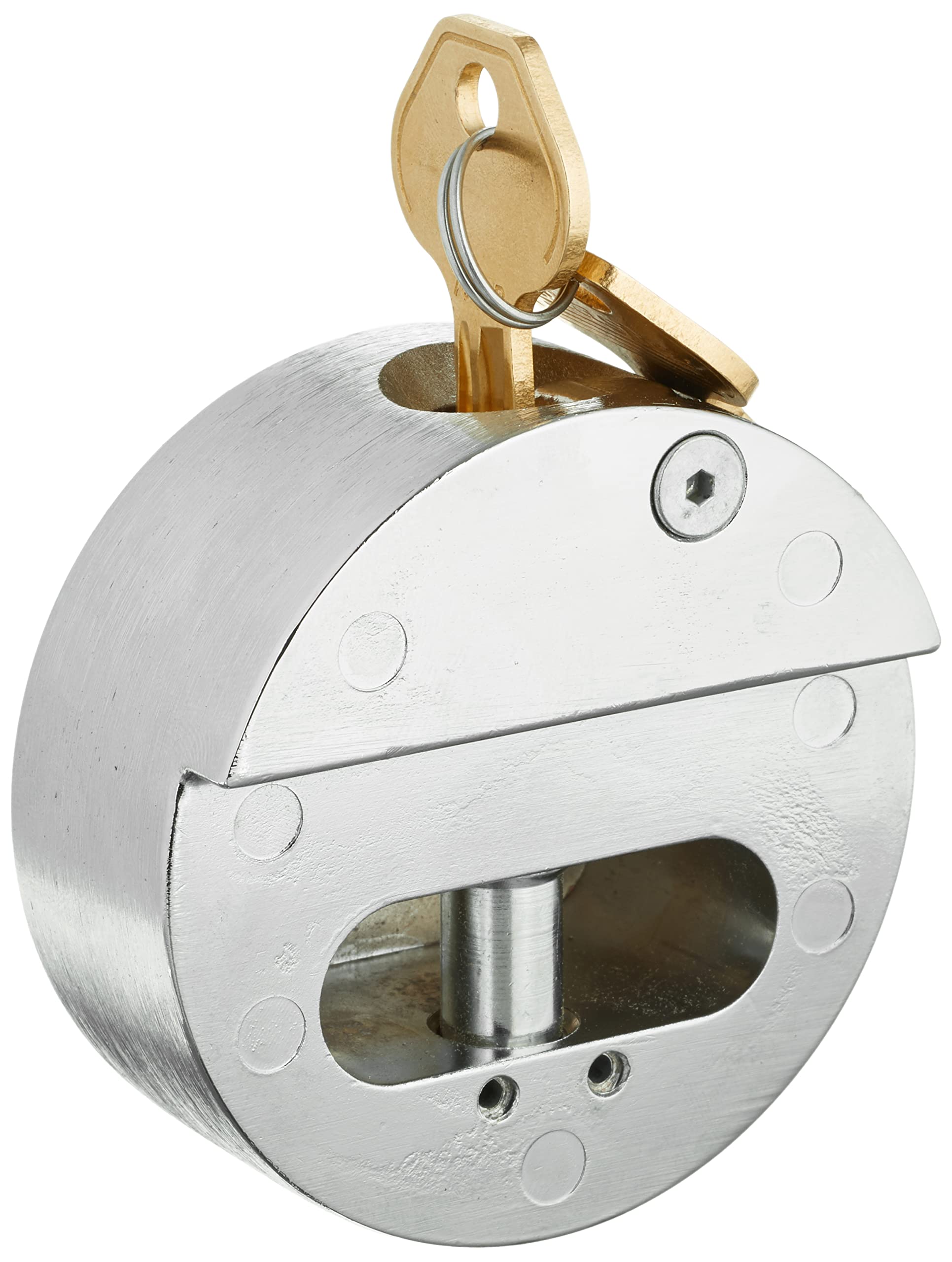 MASTER LOCK Keyed Padlock,1 23/32 in,Round,Silver