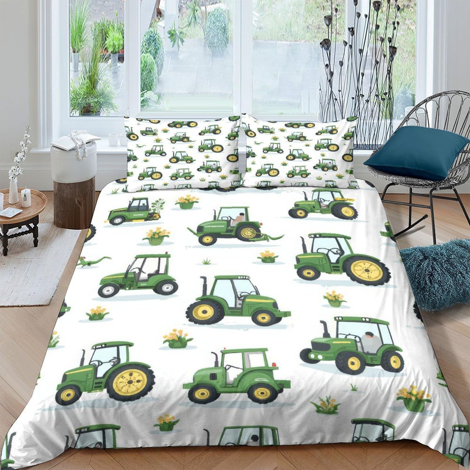 Ctjqhvkz Style-7 3D Printed Green Tractor Fitted Sheet Microfiber Soft Bed Cover Farm Pattern Mattress Decor For Bedroom Guest Room Dorm Single（135X200cm）