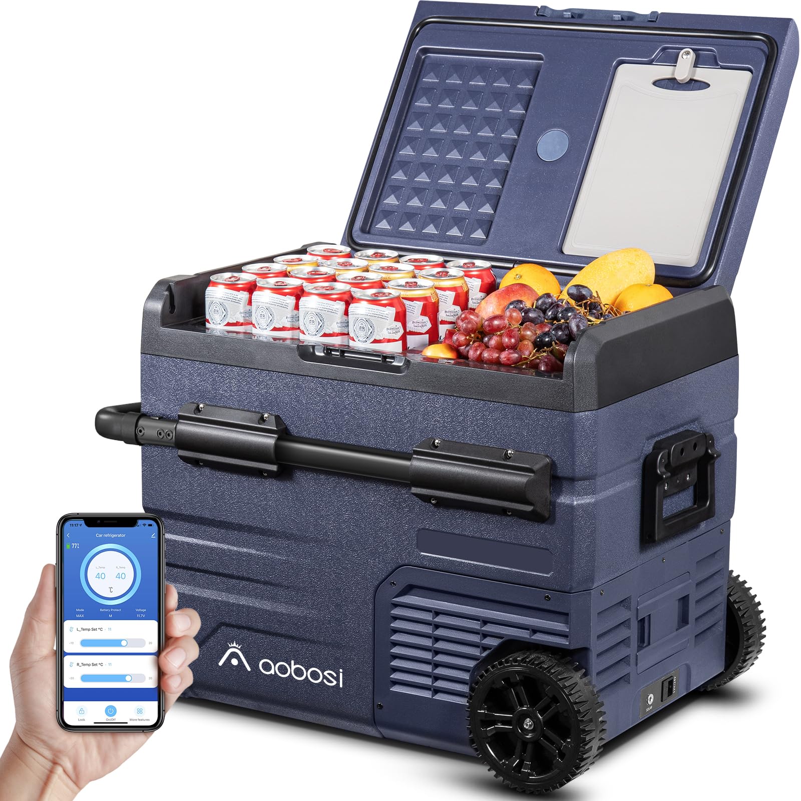 AAOBOSI Nevera Portatil 45L, Nevera Coche Doble Zona, 20°C a -20°C, 12/24V DC,100-240V AC, para Hogar, Camping, Viajes, Coche, Barco y Autocaravana
